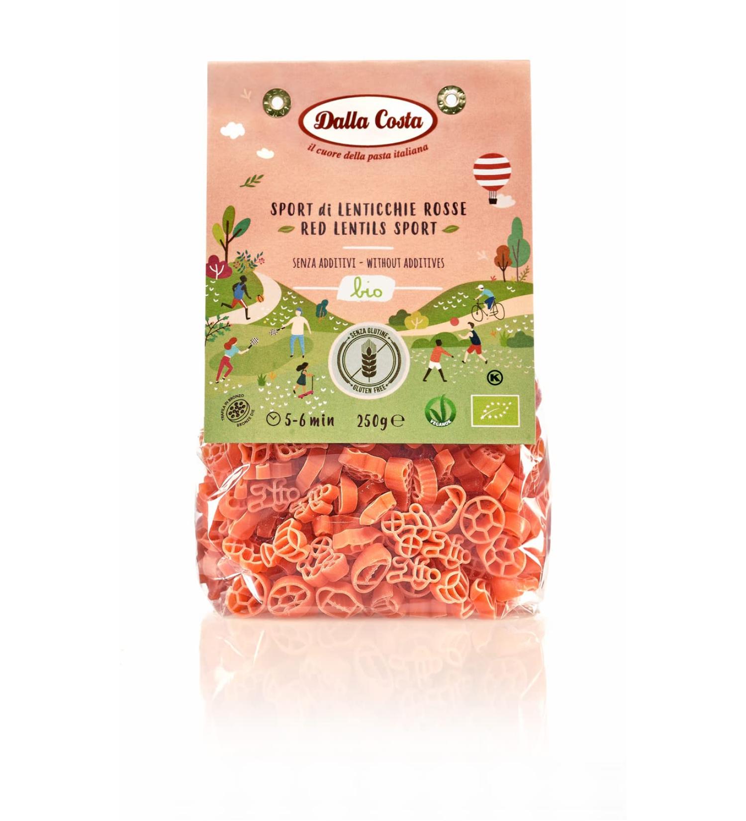 Dalla Costa Red Lentils Sport | Organic Gluten Free Food Speciality 250g Red Lentil Pasta
