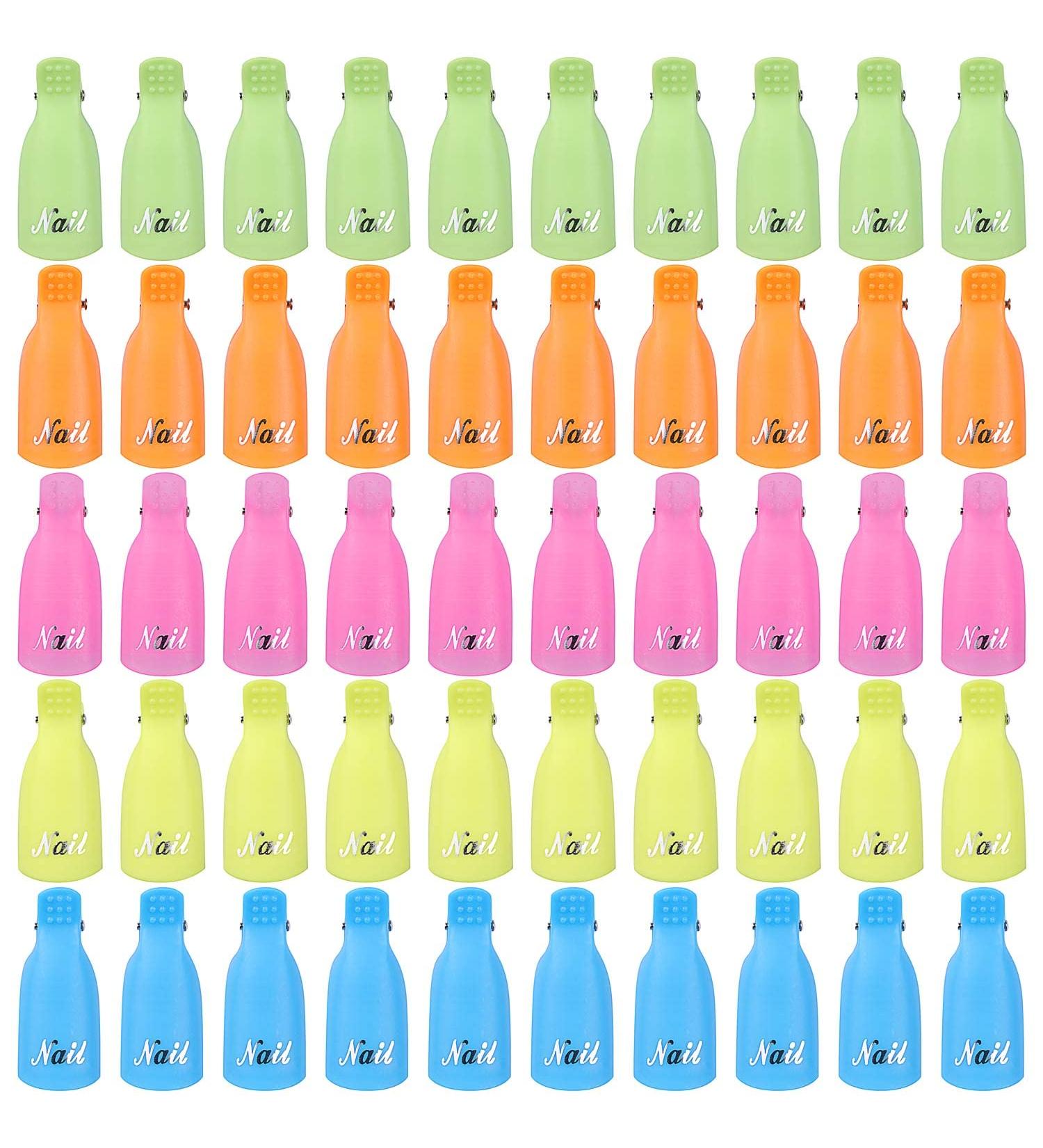50 Pcs Nail Polish Remover Clips - Acrylic Soak Off Cap for UV Gel Polish Removal in 5 Colors - Buy Online on SooperMarket.com