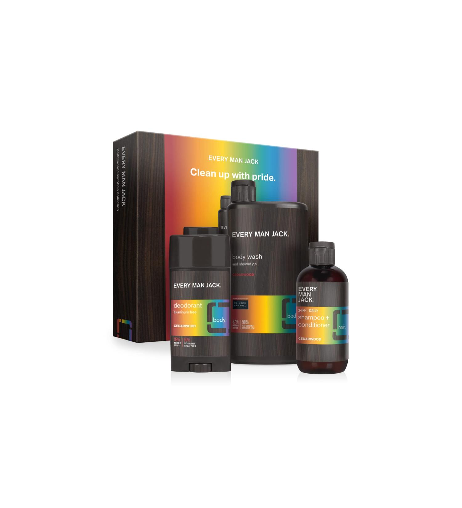 Every Man Jack Pride Essentials Box - Grooming Set with Clean Ingredients & Incredible Scents - Body Wash, Deodorant, 2-in-1 Shampoo - Buy Online on SooperMarket.com