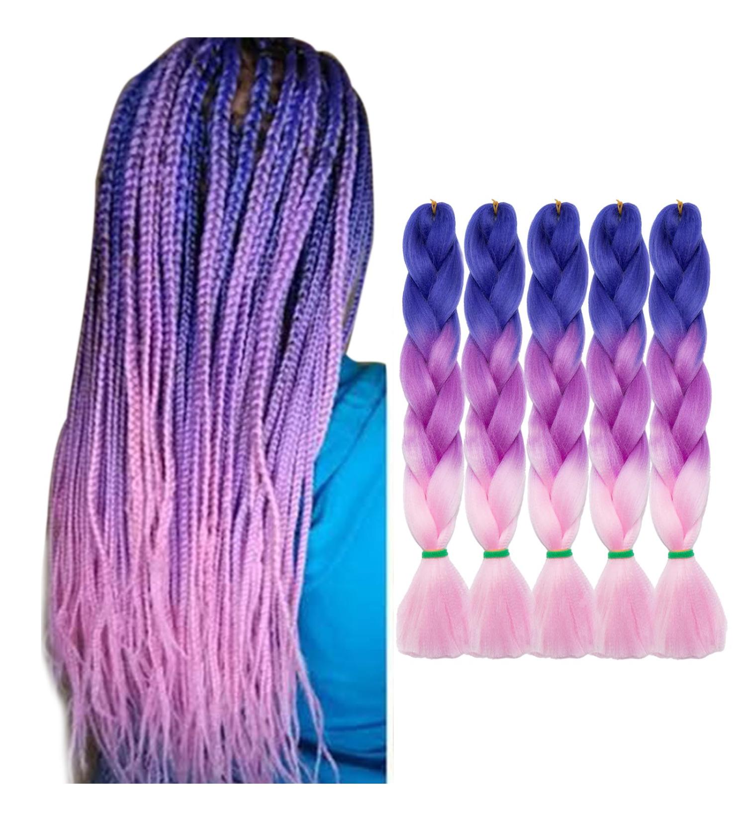 Tess Braids Blue 60 cm Extensions - 5 Pack Jumbo Kanekalon Ombre Hair Braids (Blue/Purple/Pink) for Box Braids - 100g per Bundle - Buy Online on SooperMarket.com