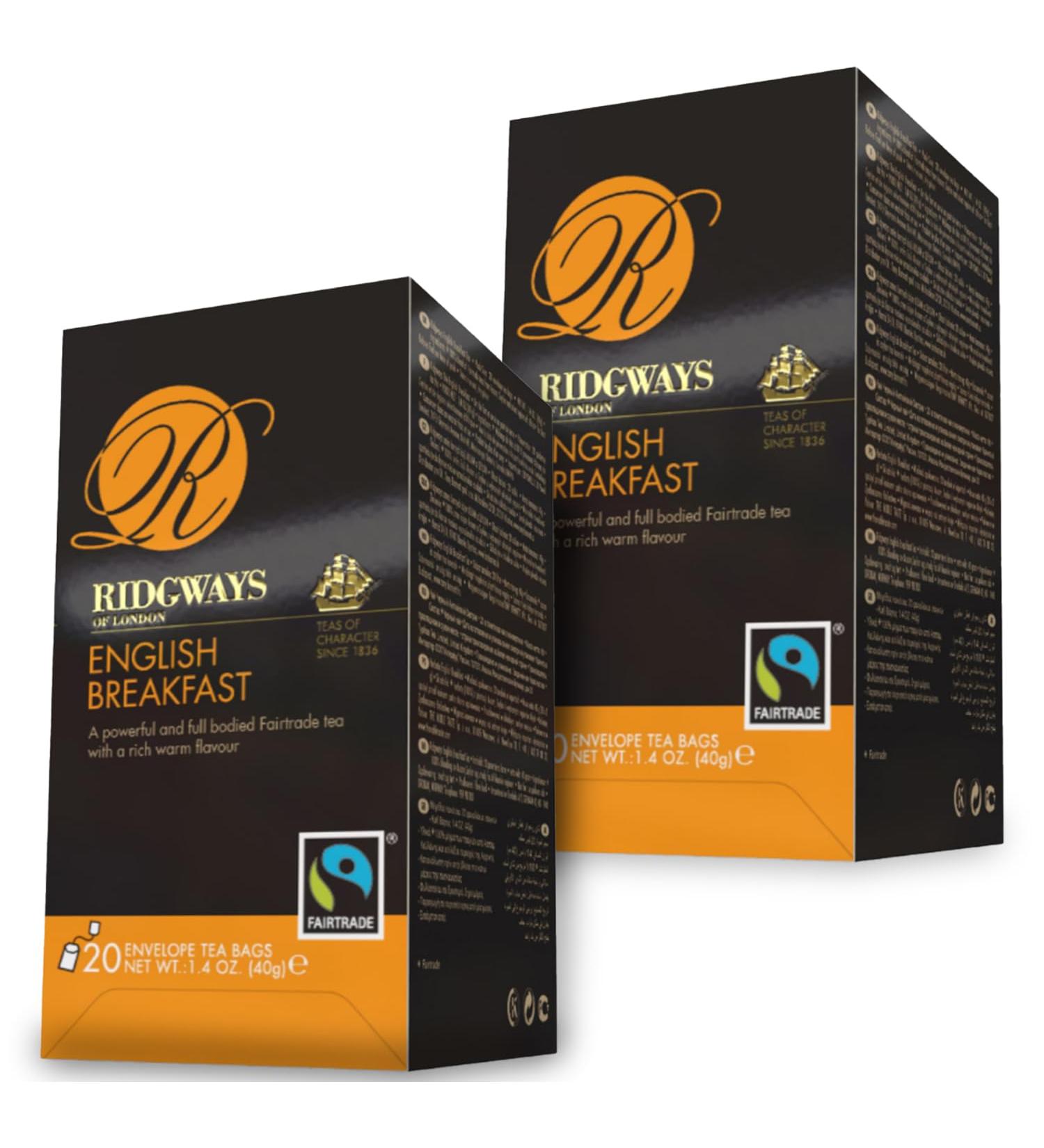 Ridgways English Breakfast Enveloped Tea Bags | 20 Bags Per Pack | 2 Pack - Buy Online on SooperMarket.com