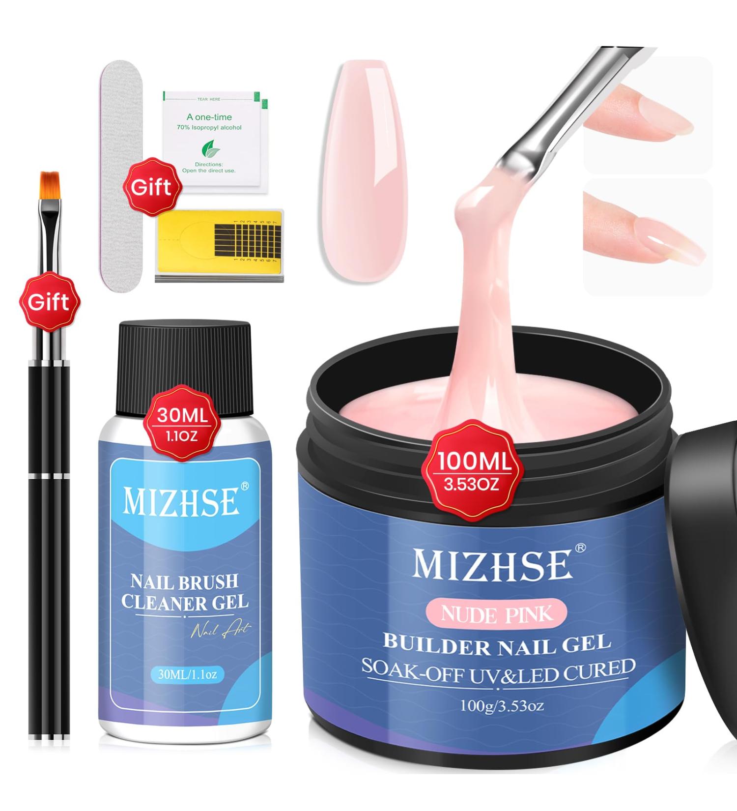 MIZHSE Nail Builder Gel Kit 3.53OZ Larger Capacity Nude Pink Builder Gel for Nails Clear Hard Gel Builder Base Nail Strengthener Extension Gel with Nail Brush Clean Gel for Home Salon Nude 2 3.53 Oz - Buy Online on SooperMarket.com
