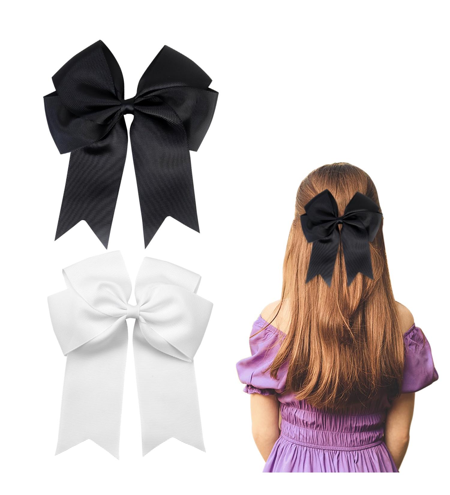 2 Pack 6 inch Bow Hair Clips Large Hair Bow Hair Barrette Clips for Women Girls Black Hair Bows(Black White) - Buy Online on SooperMarket.com