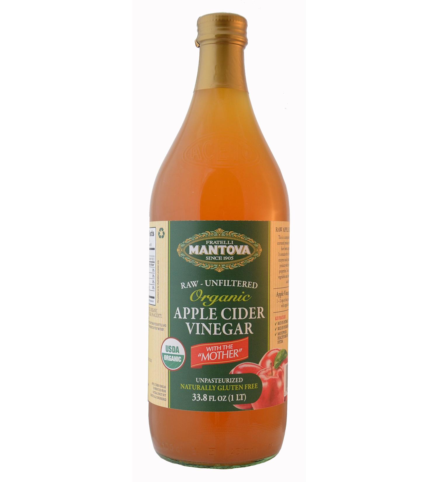 Organic Apple Cider Vinegar 34 Oz (Pack of 2) with The Mother - Raw & Unfiltered - 3.5 lb - Buy Online on SooperMarket.com
