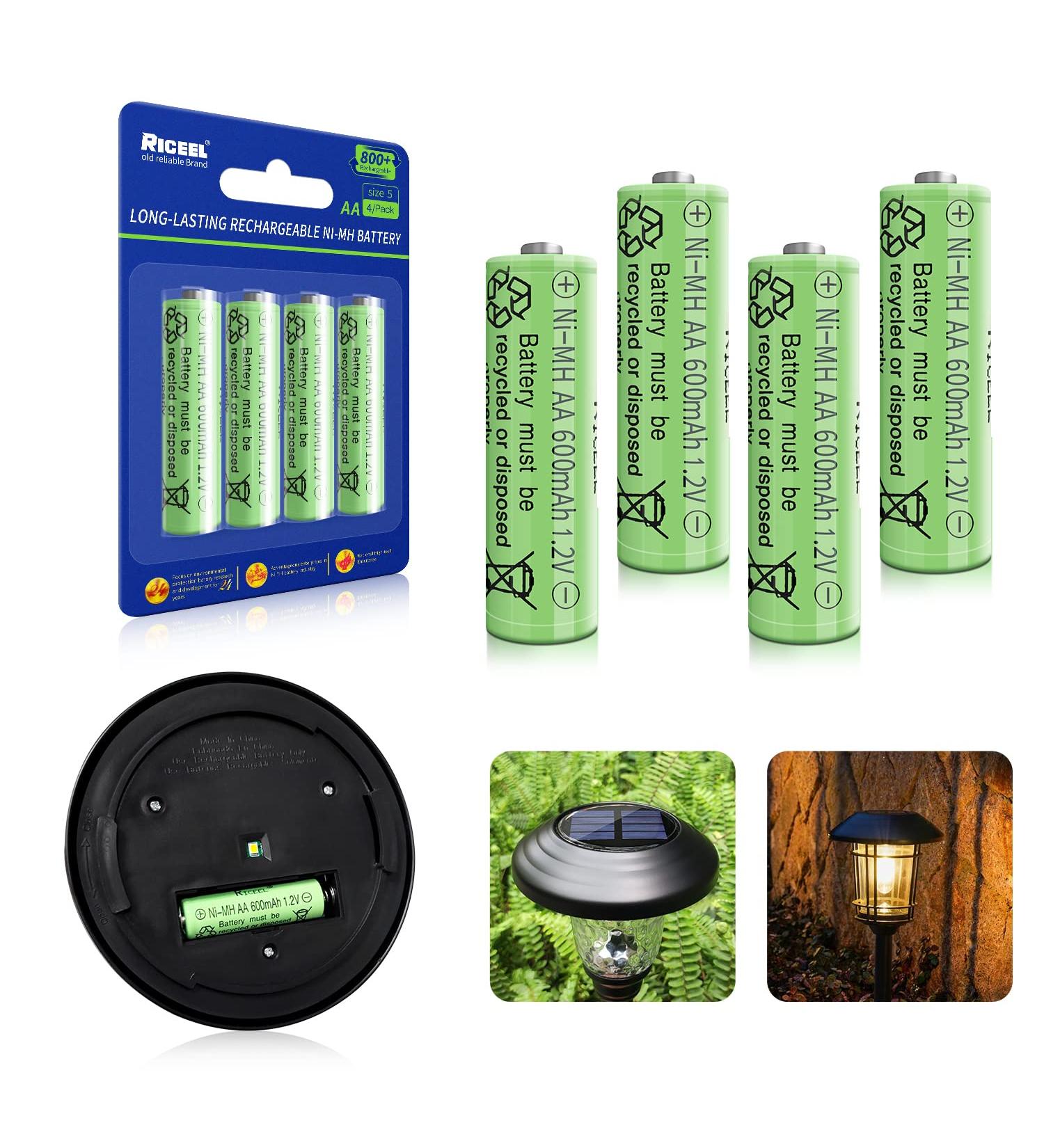 Rechargeable AA Batteries for Solar Lights - 600mAh 1.2V 4pcs - Ideal for Garden & Household Devices - Buy Online on SooperMarket.com