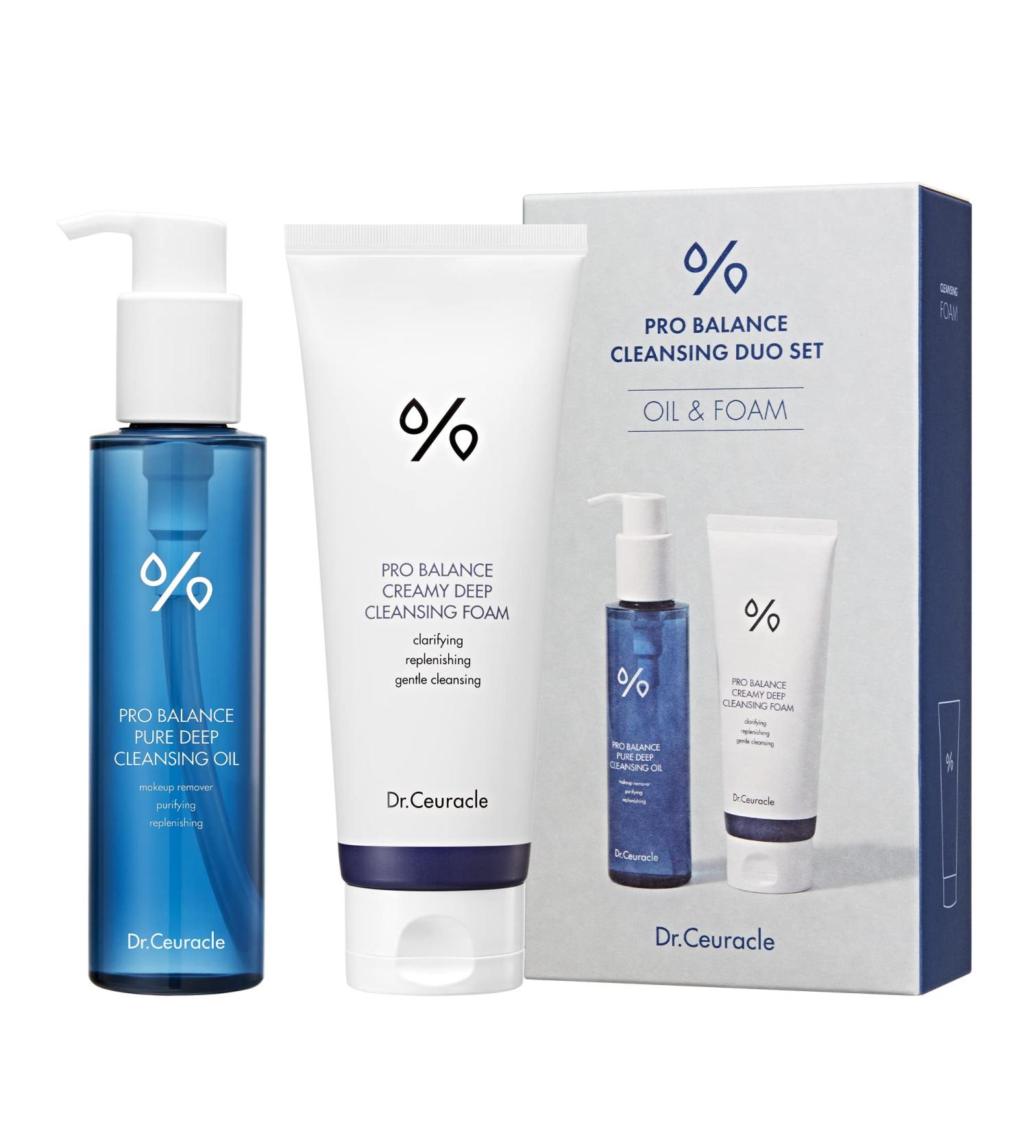 leegeehaam Dr.Ceuracle Pro Balance Cleanser Duo Set (Cleansing Oil & Foam) - Hydrating pH Balanced Daily Facial Wash for All Skin Types