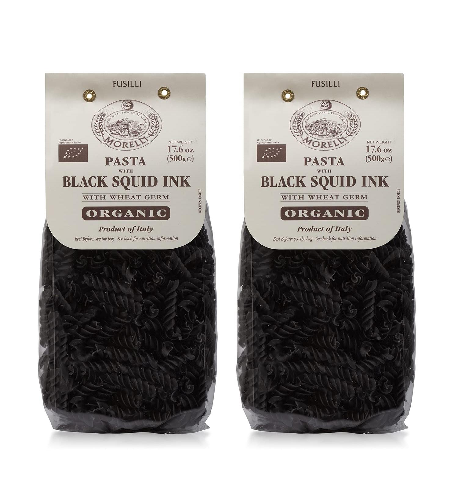 Morelli Squid Ink Pasta Fusilli (Rotini) - Organic Italian Pasta - Black Pasta Noodles - Durum Wheat Semolina - Nero Di Seppia Made in Italy - 1.1 Lb (500g) (2 pack) 1.1 Pound (Pack of 2) - Buy Online on SooperMarket.com