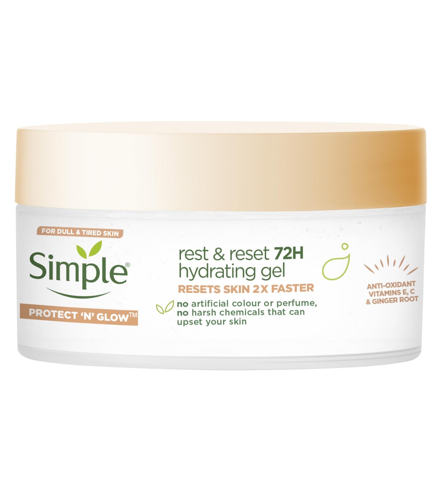 Simple Protect 'N' Glow Rest and Reset 72h Hydrating Gel cruelty-free vegan moisturiser to enhance glowing skin 50 ml 50 ml (Pack of 1) Hydrating Gel - Buy Online on SooperMarket.com