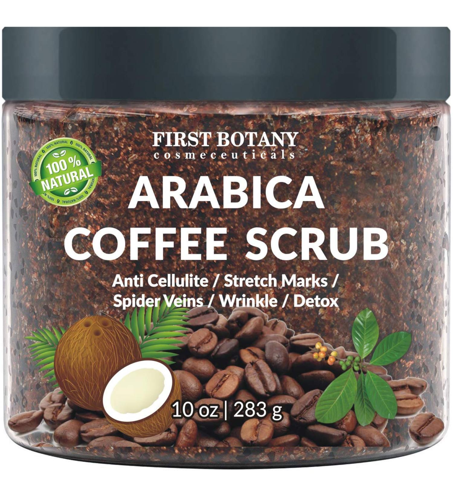 Organic Arabica Coffee Scrub with Coconut and Shea Butter - Acne & Cellulite Treatment, Varicose Vein Therapy - 10 oz - Buy Online on SooperMarket.com