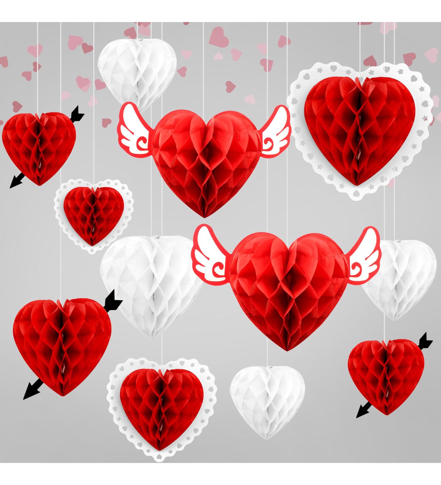 KatchOn Valentines Day Hanging Hearts - Pack of 9 | Valentine Honeycomb Hearts for Valentines Day Decorations | Red Paper Hearts for Valentine Hearts Decorations | Valentines Day Party Decorations - Buy Online on SooperMarket.com