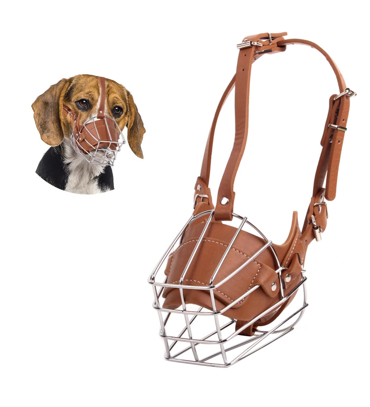 PETCUTE Metal Dog Muzzle - Anti-Biting Barking & Eating Safety Basket - Durable Adjustable Muzzle for Dogs - Brown - Buy Online on SooperMarket.com