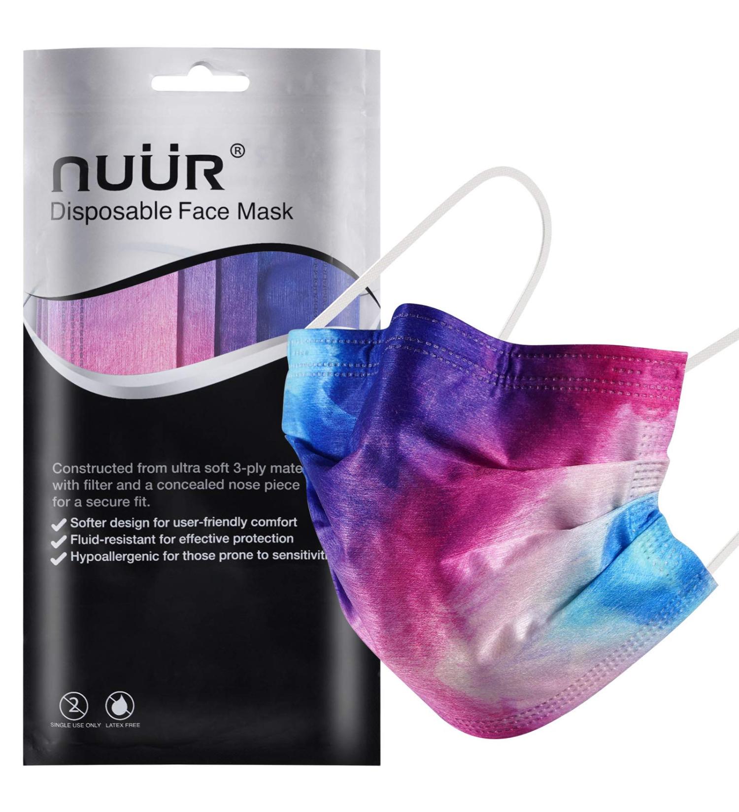 NU R 10pcs Tie Dye 3 Ply Disposable Face Mask with Filter Layer and Elastic Earloop - TIE & DYE-003 | Retail Sealed Bags - Buy Online on SooperMarket.com