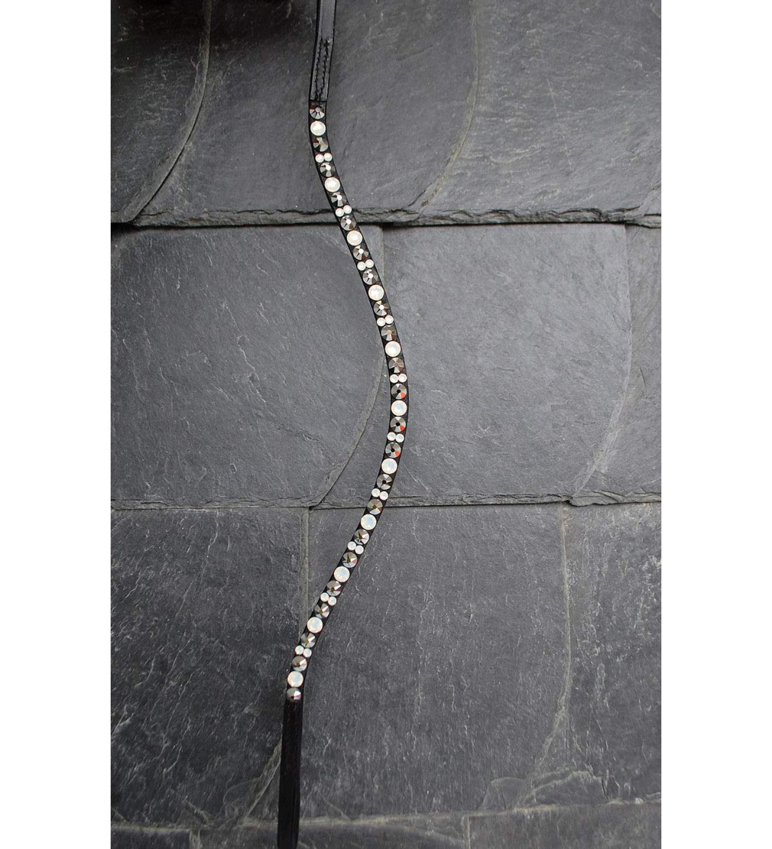 Happiness Horses Headband - Silver & White Glitter Rhinestone Curved Strap | COB Dark Brown Leather - Buy Online on SooperMarket.com