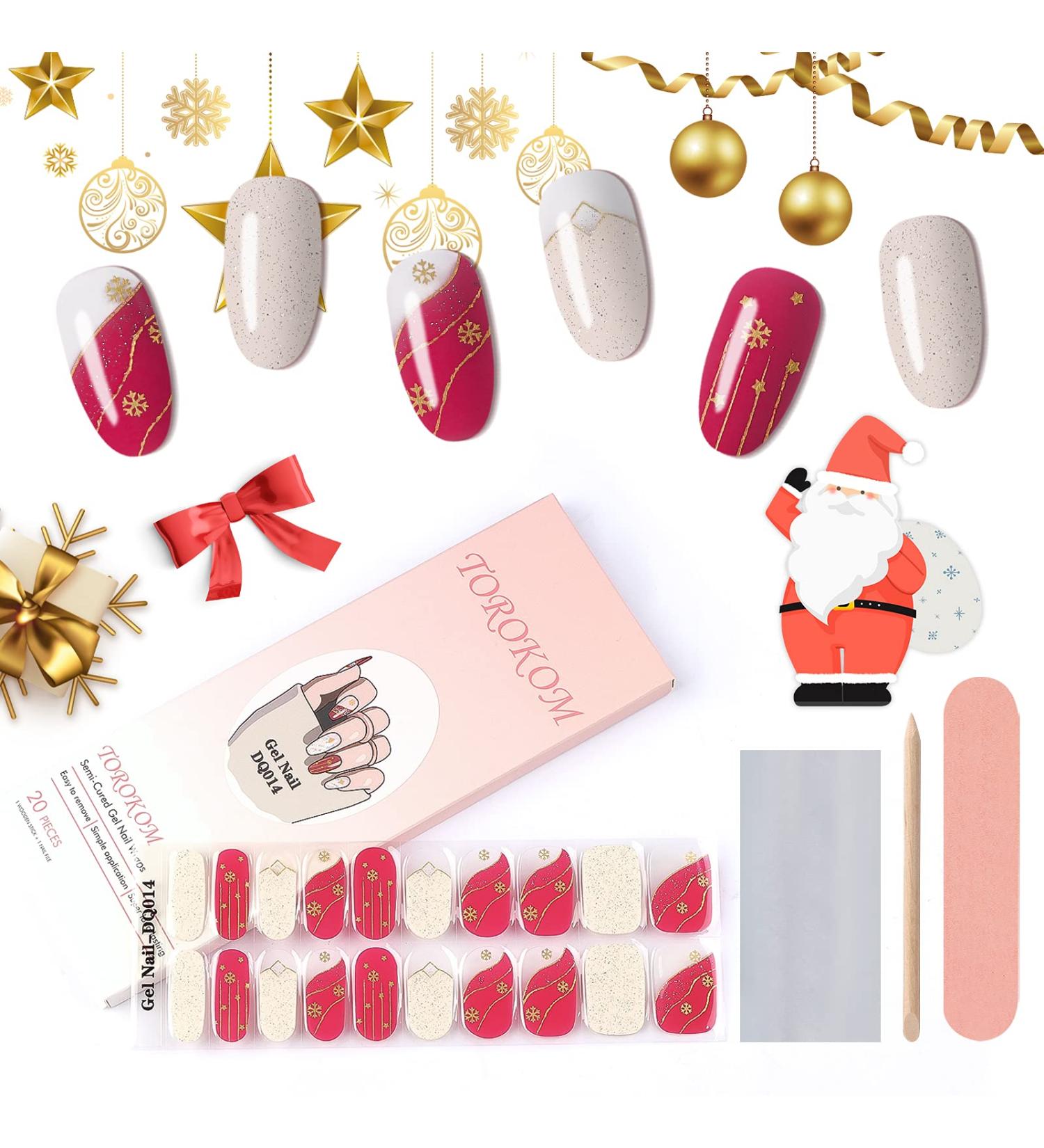 EBANKU Christmas Glitter Gel Nail Polish Strips - Long Lasting Waterproof Wraps Stickers with File Wipes & Sealing - SDTRK14 - Buy Online on SooperMarket.com
