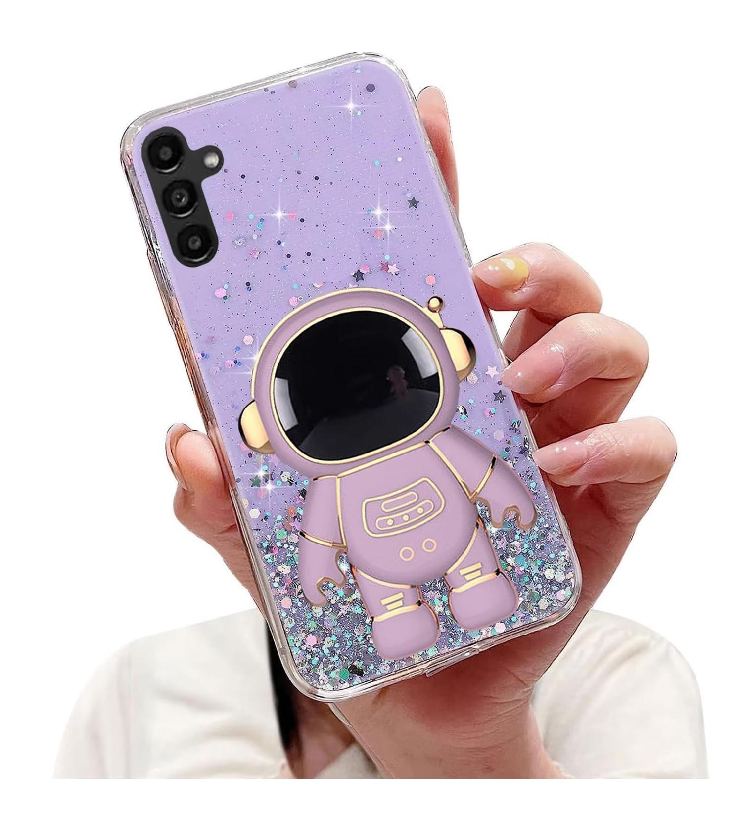 Tivenfezk Nadoli: Astronaut Hidden Stand Cap & Glitter Soft Silicone Case for Samsung Galaxy A34 5G - Purple Protective Cover - Buy Online on SooperMarket.com