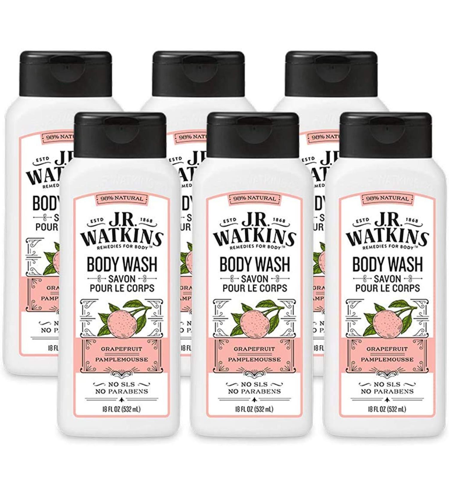 JR Watkins Natural Grapefruit Body Wash 6 Pack - Hydrating Shower Gel, SLS Free, Made in USA, Cruelty Free - 18 fl oz (Pack of 6) - Buy Online on SooperMarket.com
