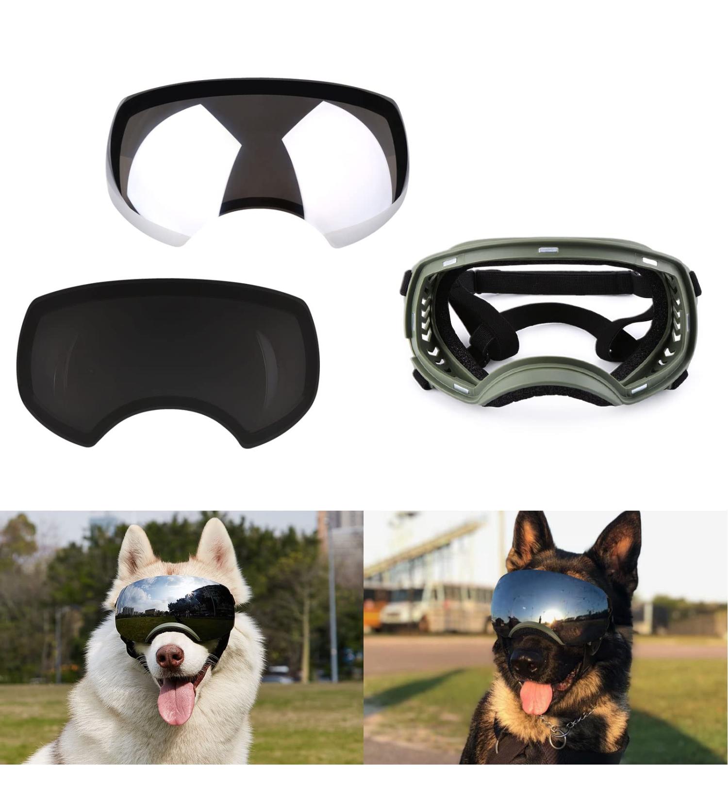 Ownpets Large Dog UV Sunglasses with 2 Magnetic Lenses - Windproof, Snowproof, and Protective Goggles for Long Snout Dogs - Green Frame - Buy Online on SooperMarket.com