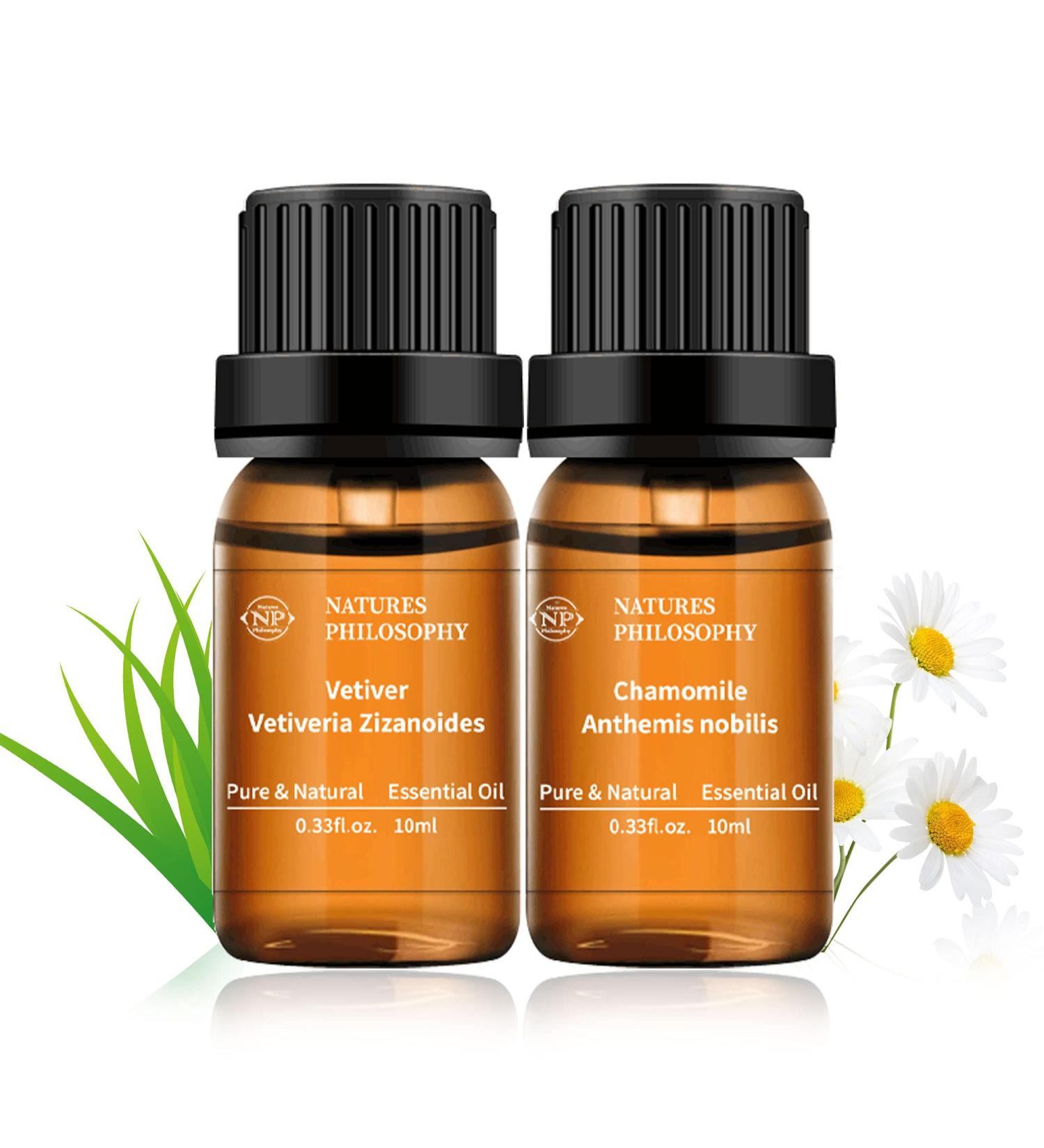 Chamomile + Vetiver Essential Oils Set 100% Pure Aromatherapy Diffuser Blends Oils for Skin Care Hair Bath Massage - Buy Online on SooperMarket.com