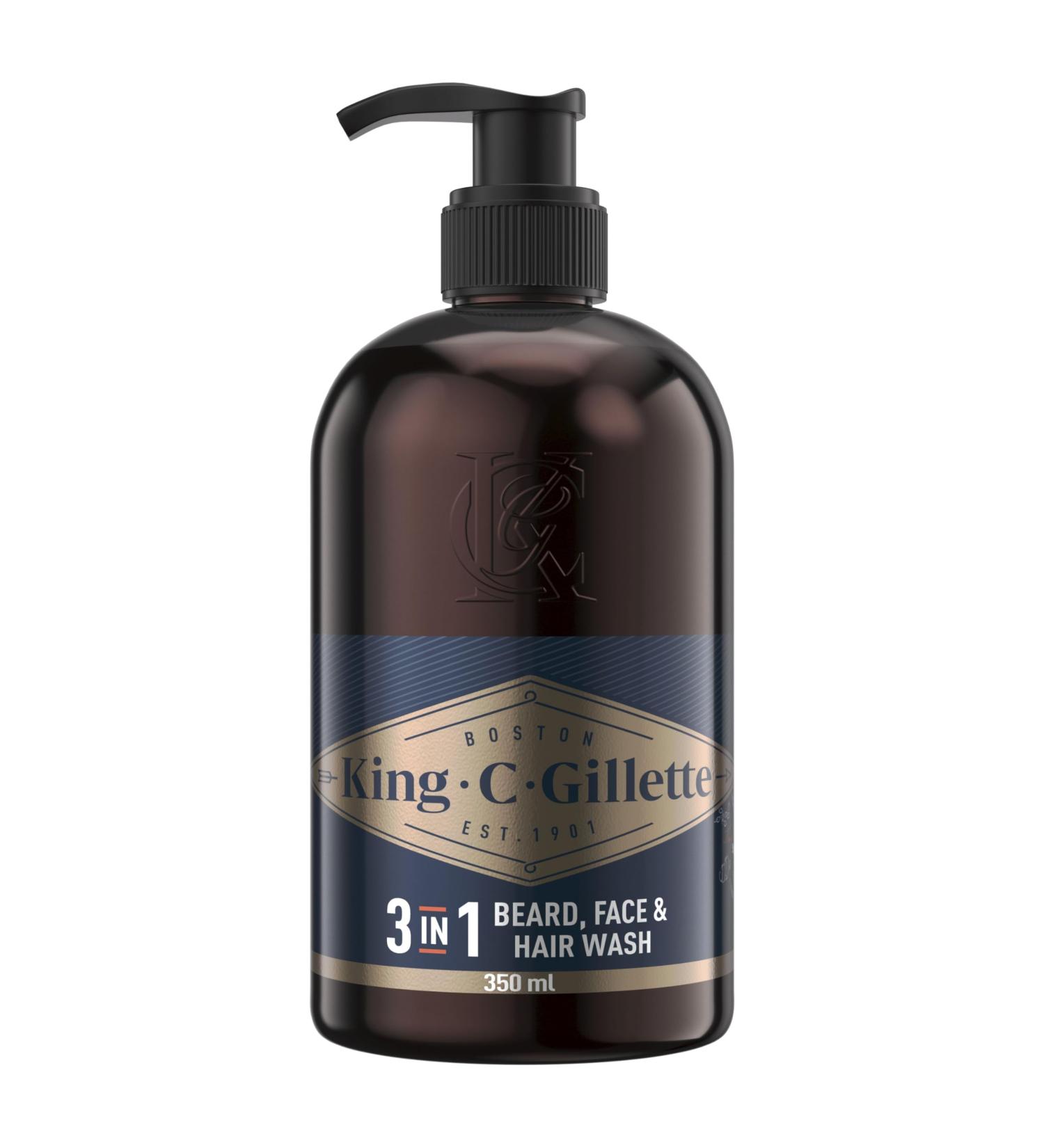 King C. Gillette Beard Shampoo & Face Wash - 350ml | Coconut Water, Argan Oil & Avocado Oil - Buy Online on SooperMarket.com