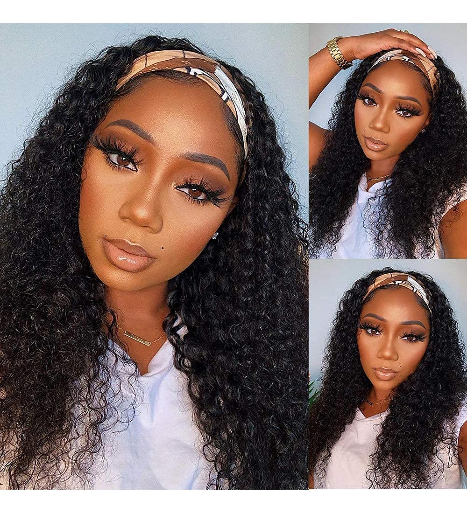 16 Inch Deep Wave Headband Wig | Brazilian Virgin Human Hair | Glueless Curly Wave | 150% Density | Natural Color | Wear and Go Machine Made Wig for Black Women - Buy Online on SooperMarket.com