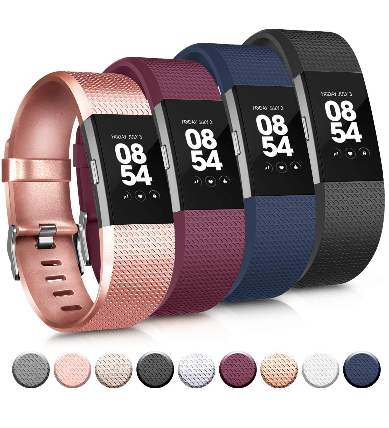 Tobfit Sport Bands for Fitbit Charge 2 - 4 Pack Replacement Wristbands (Black, Rose Gold, Wine Red, Blue) - Women Men Small/Large - Buy Online on SooperMarket.com
