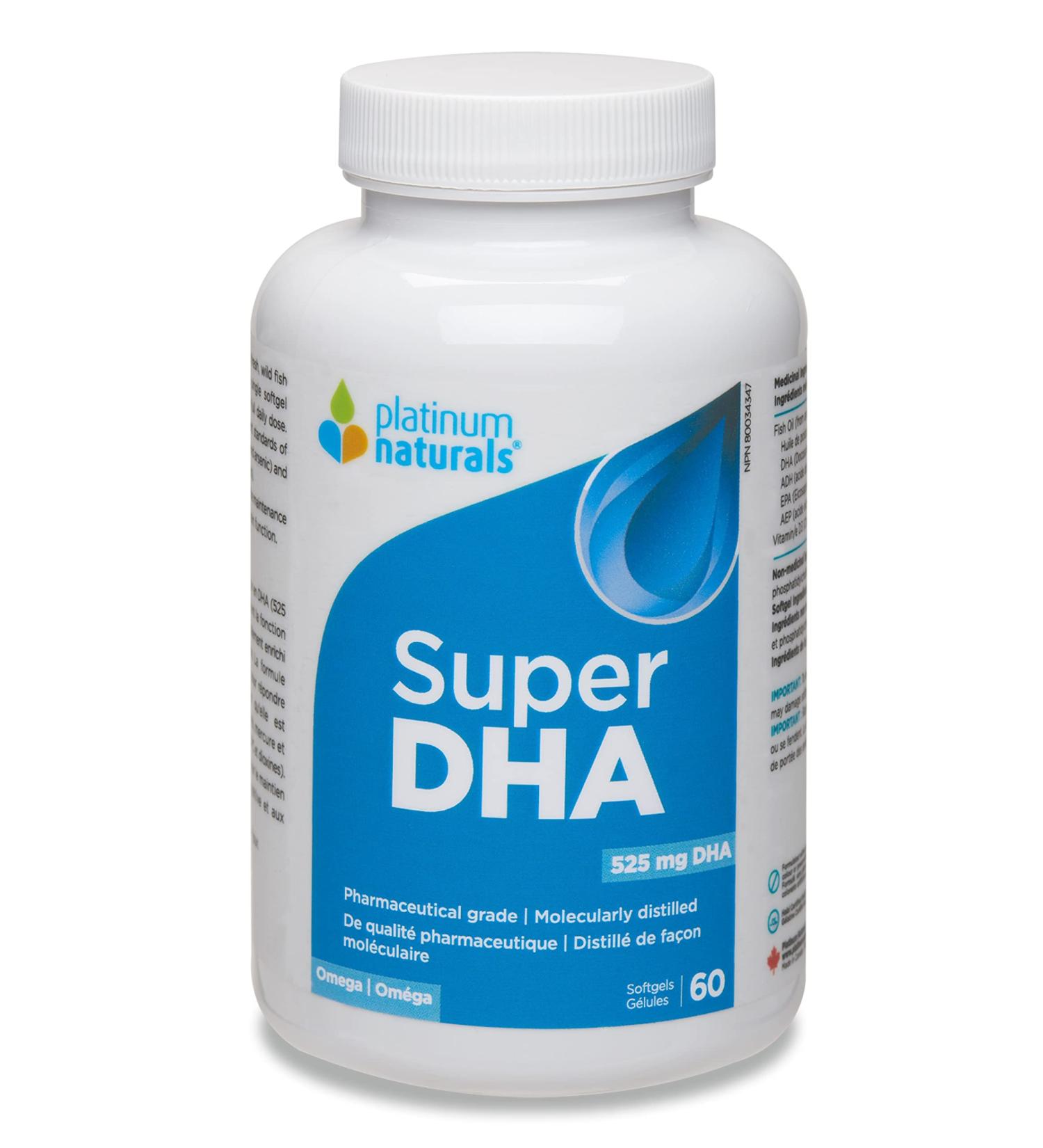 Platinum Naturals Super DHA 525mg 60 Softgels - Premium Fish Oil Omega 3 Supplement High-Potency EPA & DHA for Eye & Heart Health Cholesterol Support Pure Omega-3 Fatty Acids No Fishy Aftertaste - Buy Online on SooperMarket.com