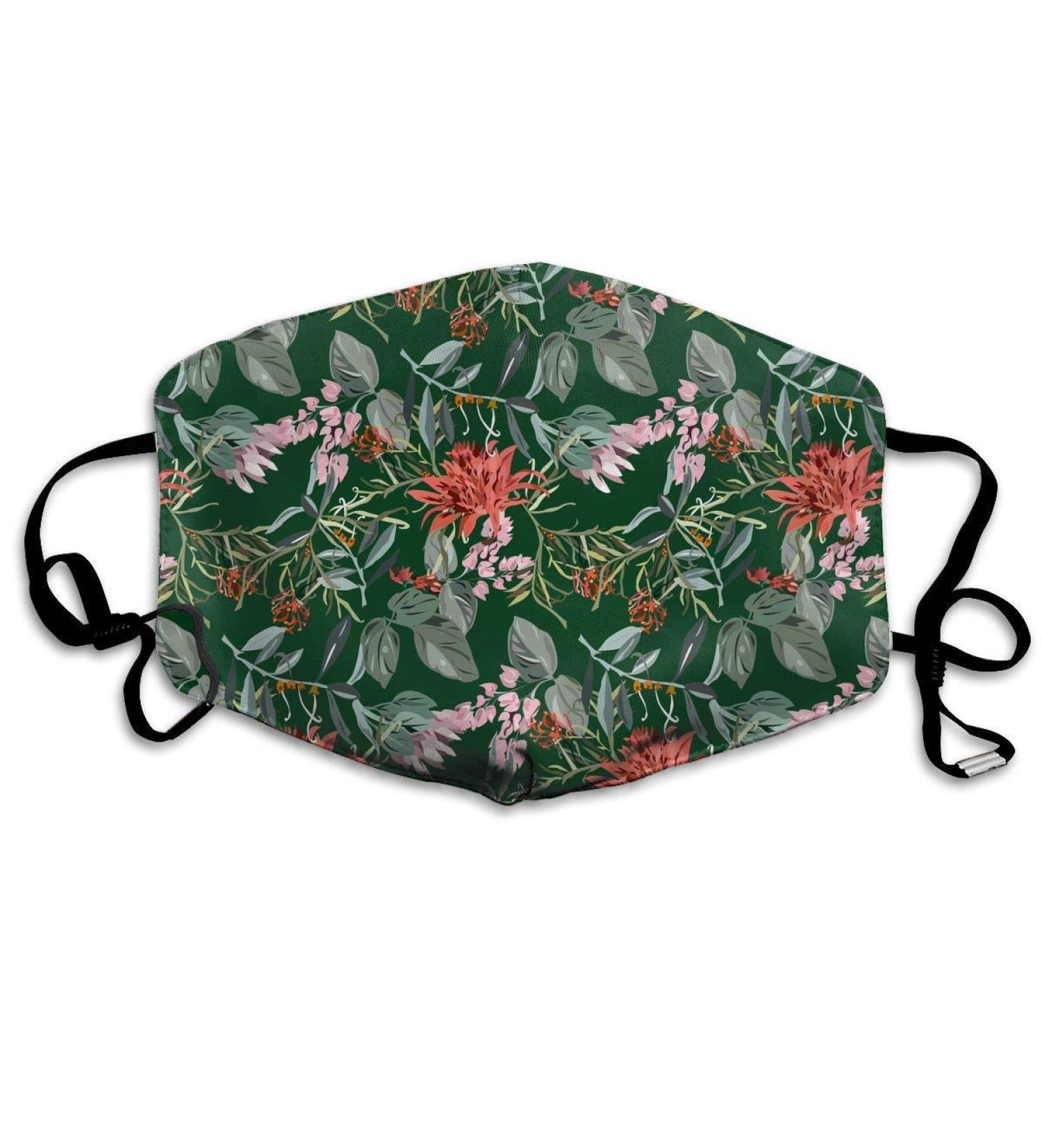 Beautiful Flowers And Leaves Washable Reusable Mask Cotton Anti Dust Half Face Mouth Mask For Kids Teens Men Women With Adjustable Ear Loops - Buy Online on SooperMarket.com