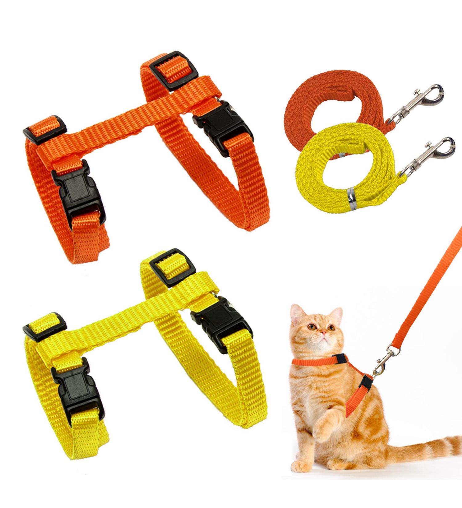 Adjustable Nylon Cat Leash & Harness Set | Soft Orange Cat Dishes for Kittens Puppies & Rabbits - Buy Online on SooperMarket.com