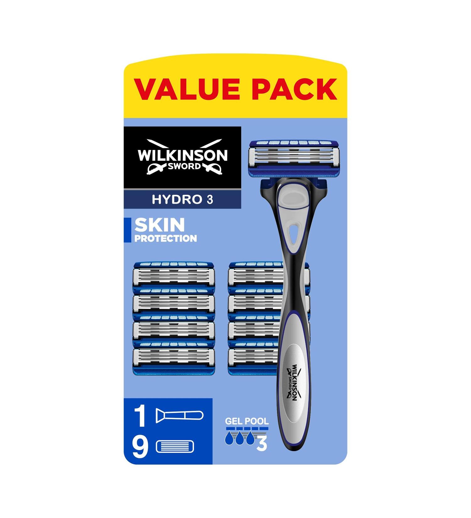 Wilkinson Sword Hydro 3 Men's Razor with 9 Refills - Skin Protection and Smooth Shave - Buy Online on SooperMarket.com