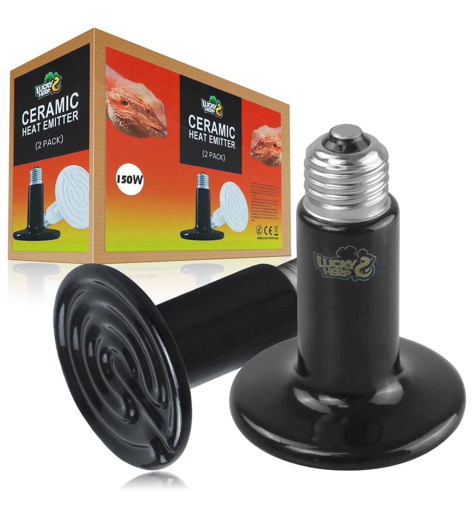 Lucky Herp 2 Pack 150W Reptile Ceramic Heat Lamp - E27 Terrarium Heating for Turtles Chickens Dogs & Cats (220V-240V) - Buy Online on SooperMarket.com
