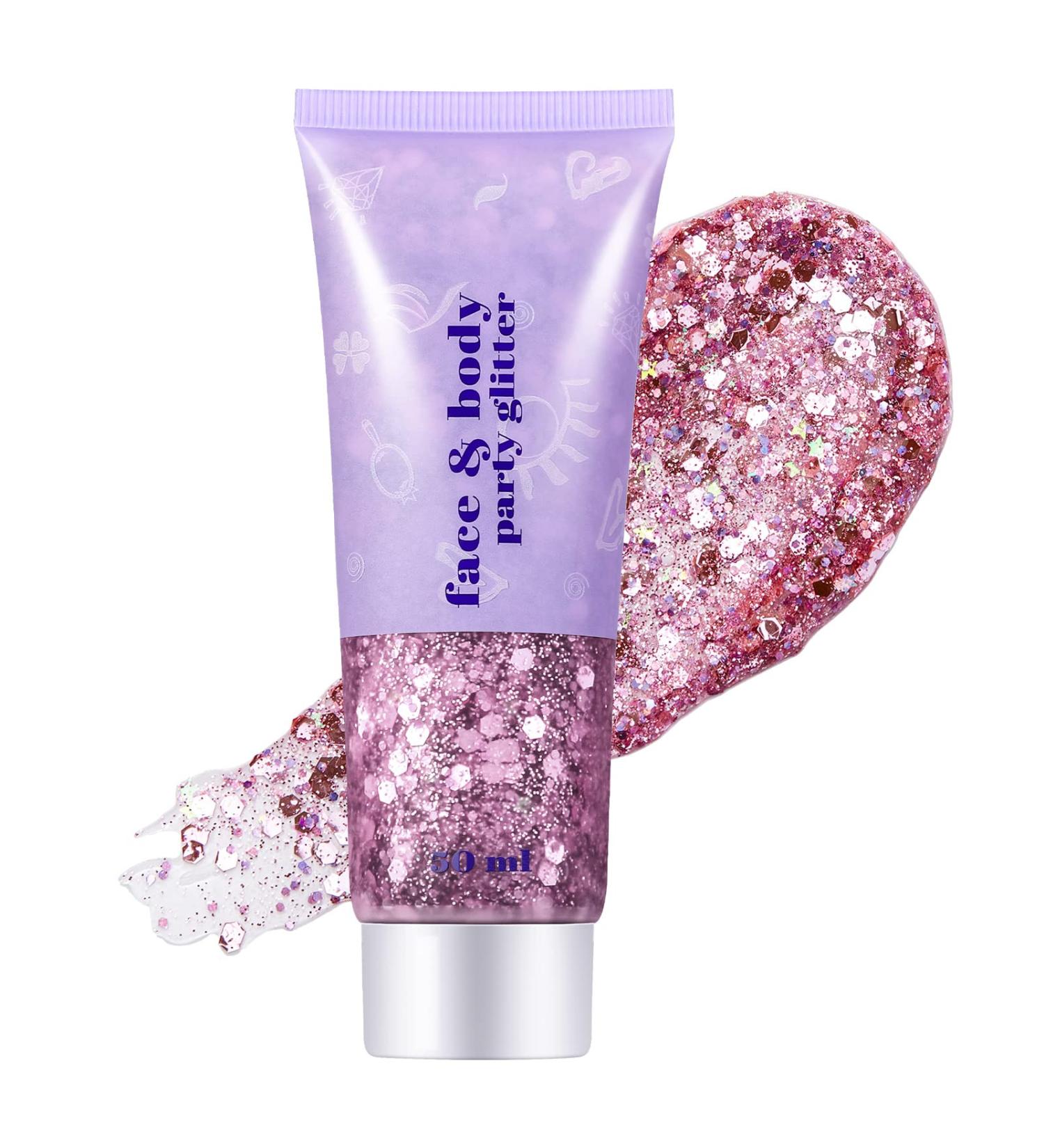 Go Ho Pink Face & Body Glitter Gel - Holographic Chunky Sequins Glitter for Concerts & Festivals | Long Lasting Glitter Makeup for Eye, Lip, Hair & Nails - 52g - Buy Online on SooperMarket.com