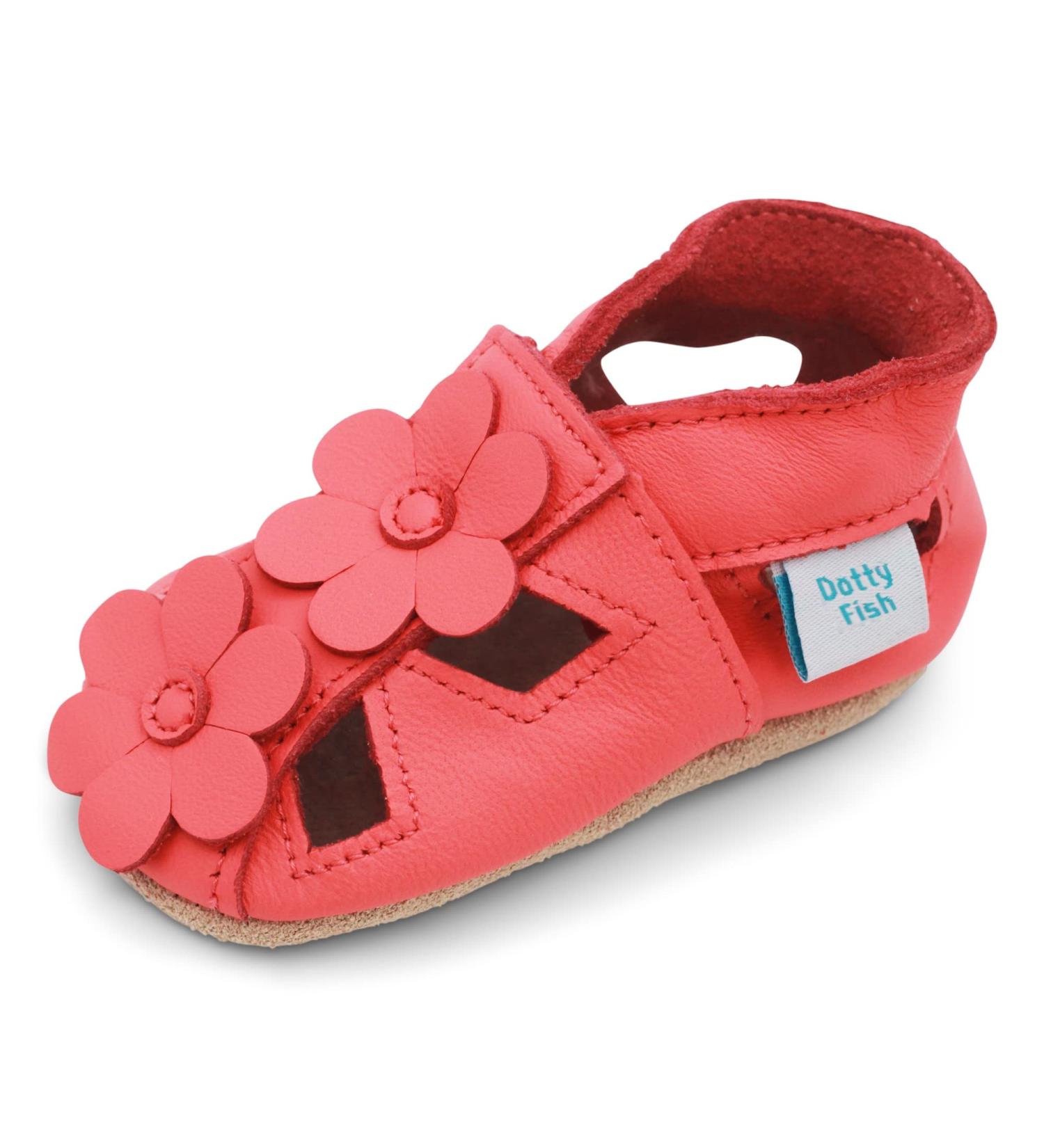 Dotty Fish Soft Leather Baby Shoes | Toddler Sandals | Non-Slip Suede Soles | Coral Flowers | Sizes 0-6 Months to 3-4 Years - Buy Online on SooperMarket.com