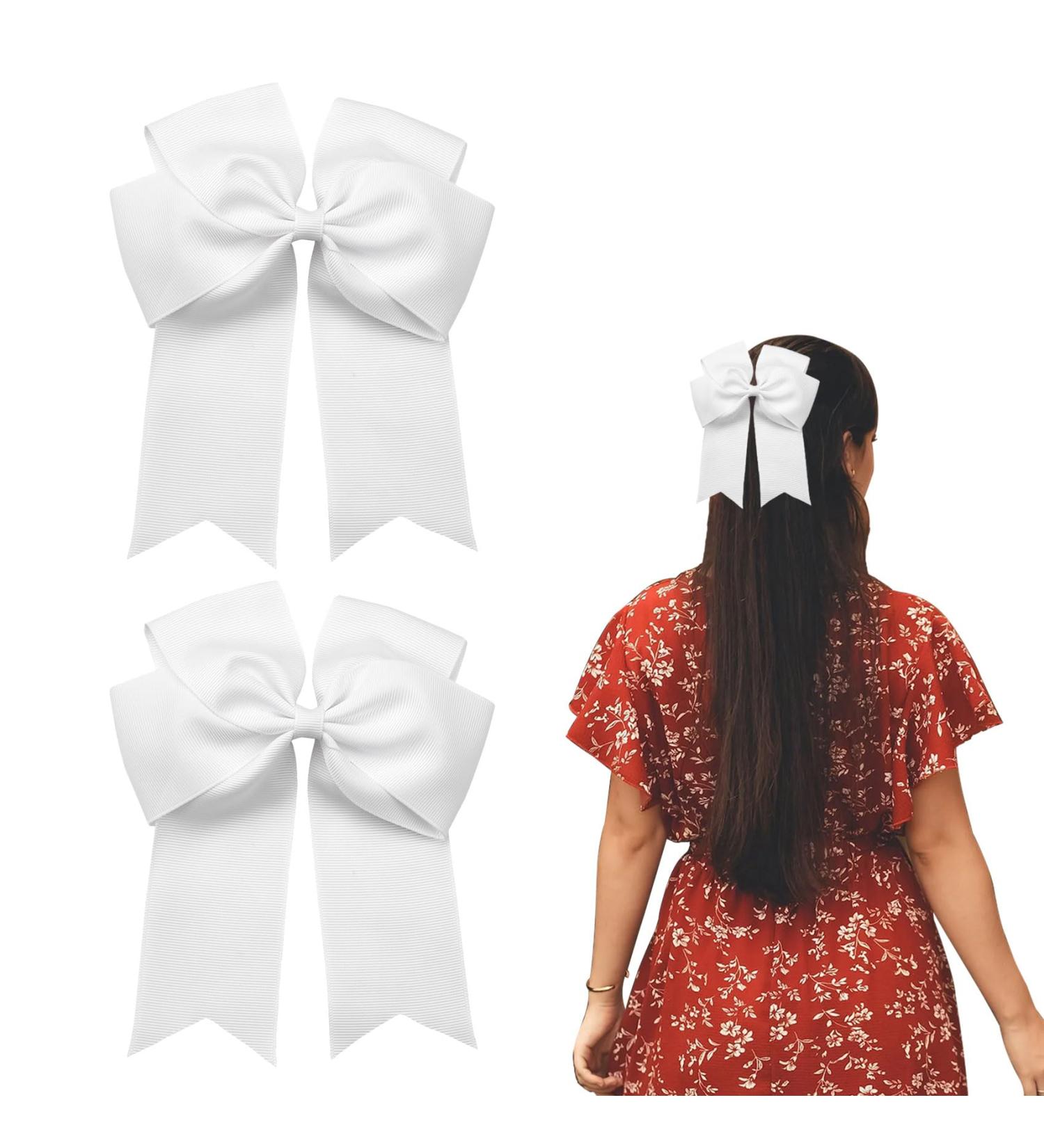 2 Pack 6 inch Bow Hair Clips Large Hair Bow Hair Barrette Clips for Women Girls White Hair Bow for Women - Buy Online on SooperMarket.com