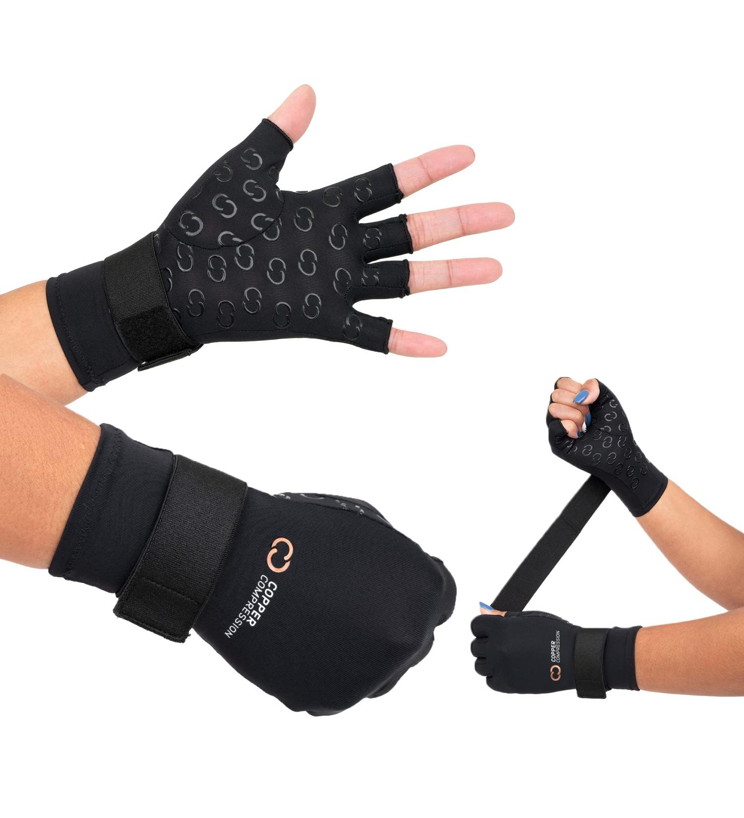 Copper Infused Fingerless Arthritis Compression Gloves for Hand Pain Relief - Adjustable Fit for Men and Women - Reduce Pain, Improve Blood Flow, Aid Recovery - Small/Medium (1 Pair) - Buy Online on SooperMarket.com