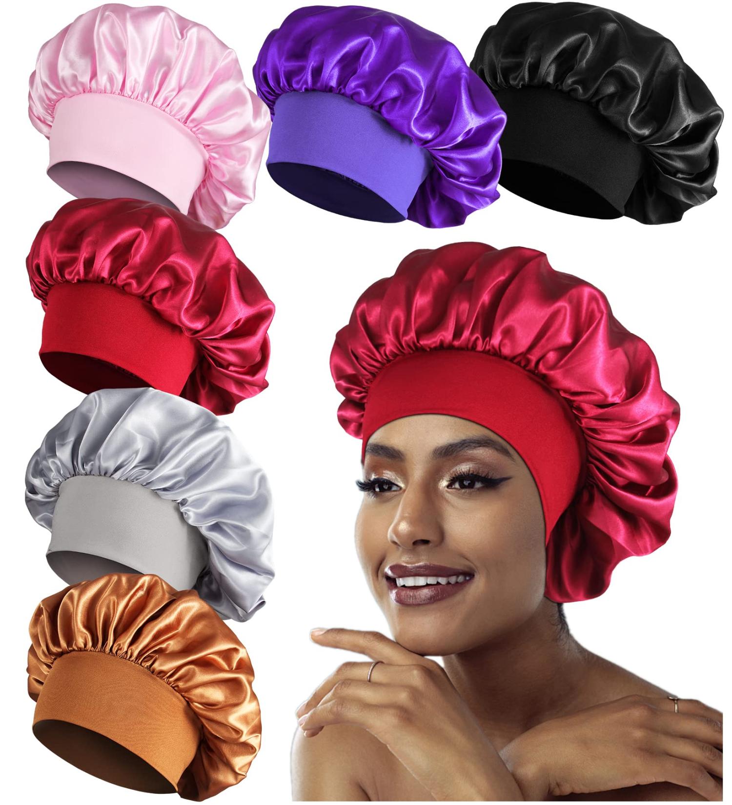 6PCS Satin Bonnets for Black Women  Large Braids Bonnet Wide Band Hair Bonnets  A #6pcs-a - Buy Online on SooperMarket.com