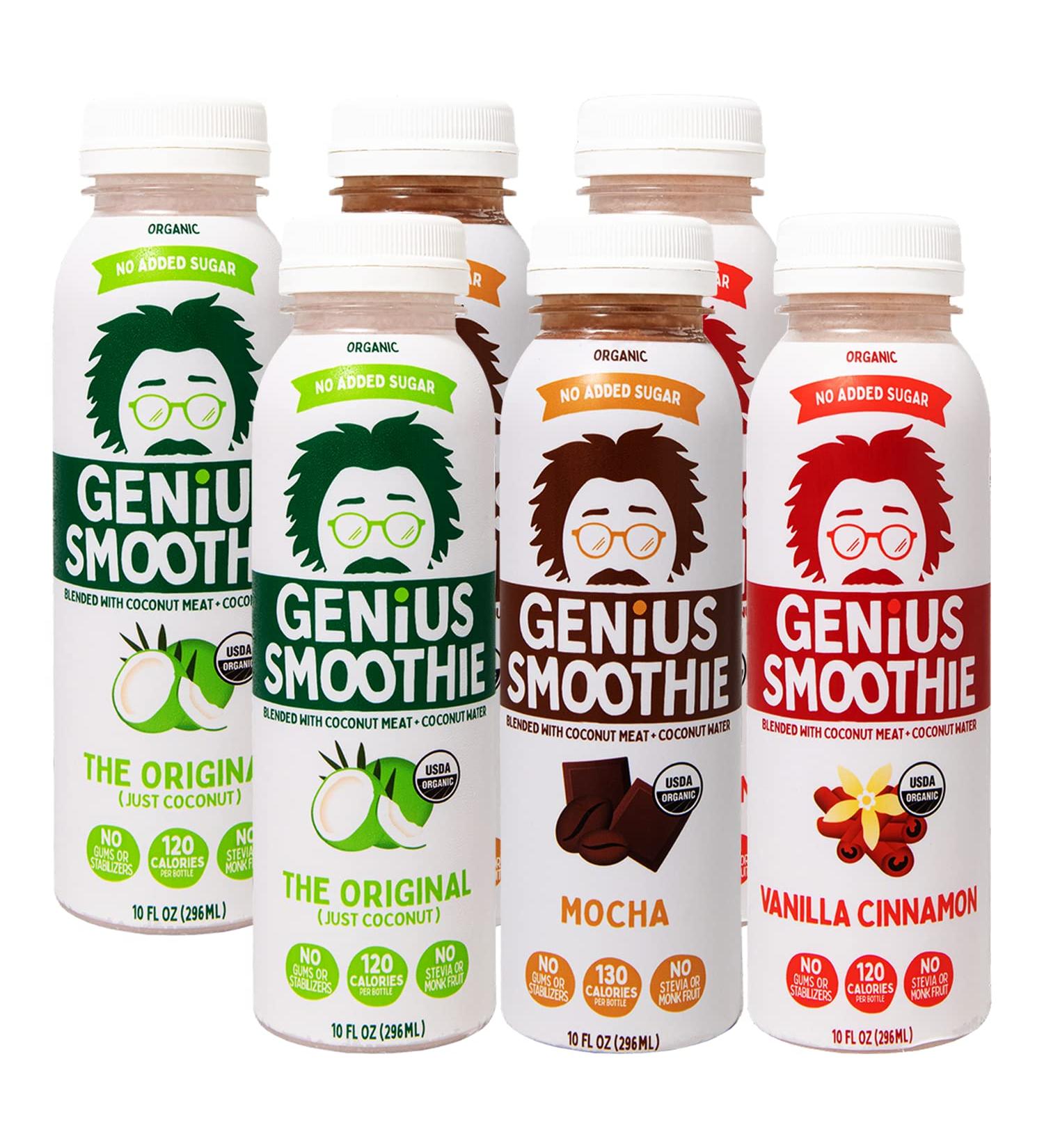 Genius Juice Organic Coconut Smoothie 6-Pack | Nutrient-Rich Meal Replacement with Whole Coconut | Low Calorie Vegan Drink | Dairy-Free & No Added Sugars - Buy Online on SooperMarket.com