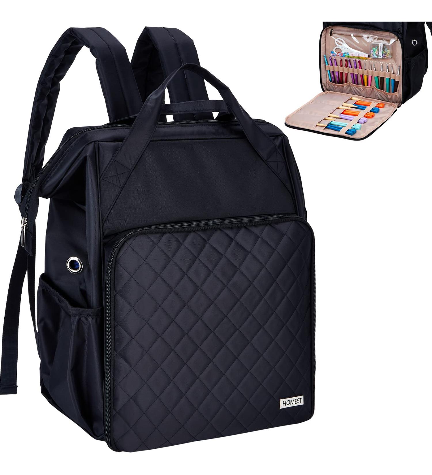 HOMEST Knitting Bag Backpack - Large Yarn Holder with Custom Front Pocket - Black - Buy Online on SooperMarket.com