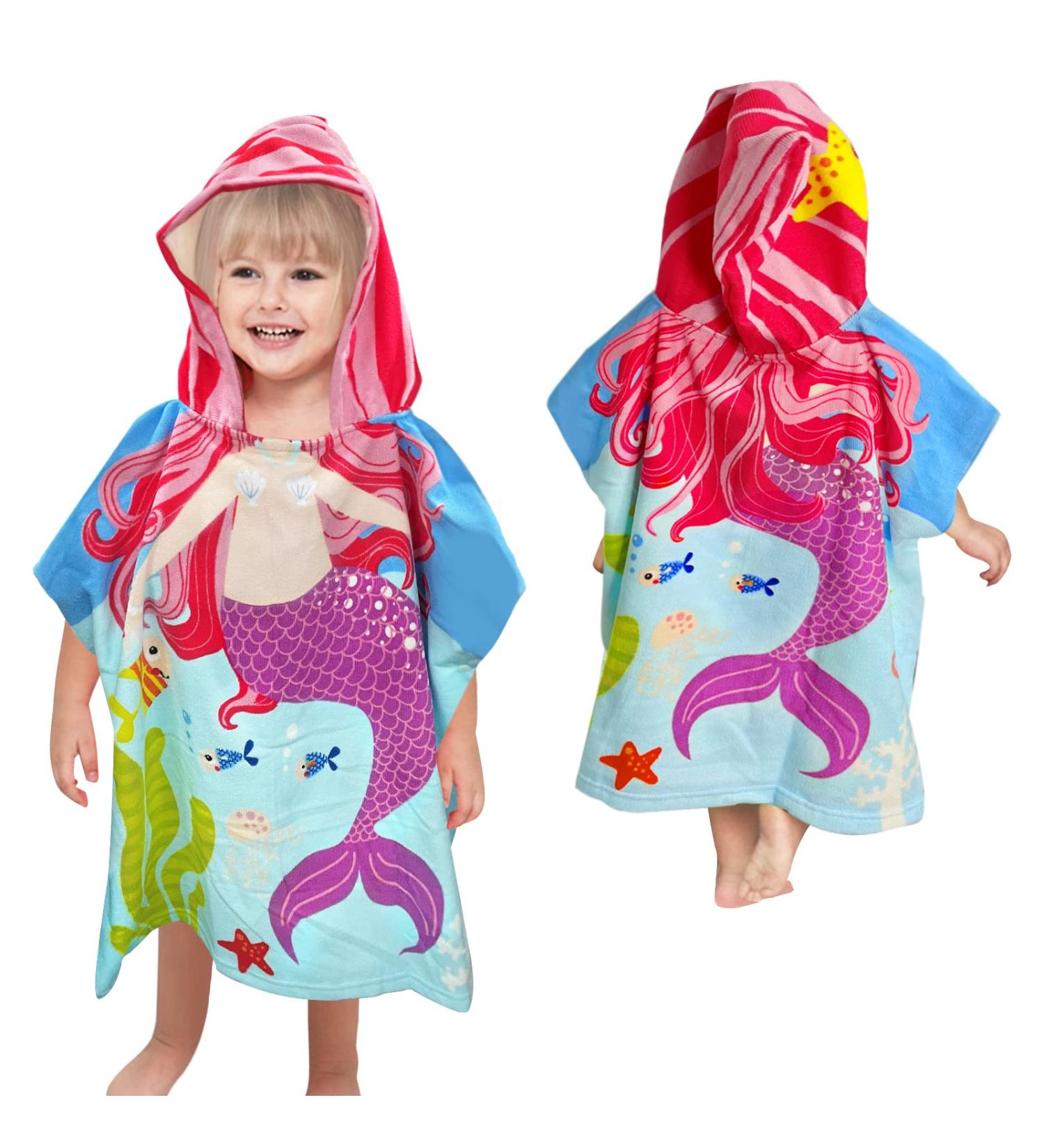Supgomax Hooded Bathing Poncho for Kids - Cartoon Absorbent Beach Towel & Baby Hooded Towel for Swimming Shower & Mermaid Fun - Buy Online on SooperMarket.com