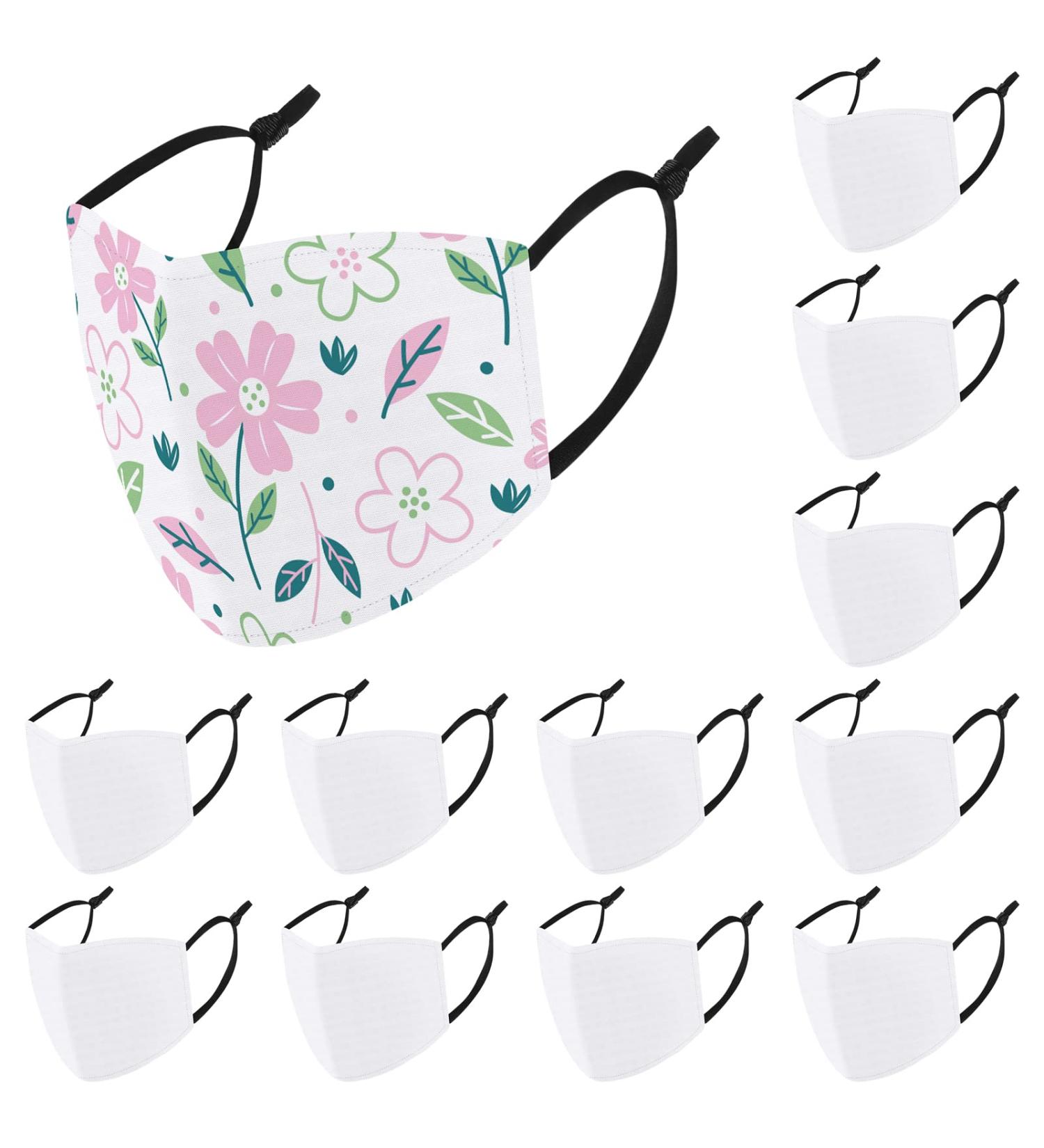 Cooraby 12 Pieces Sublimation Blank Face Covering with Ear Strap - DIY White Reusable Cloth Face Protections for Adults and Kids - Buy Online on SooperMarket.com