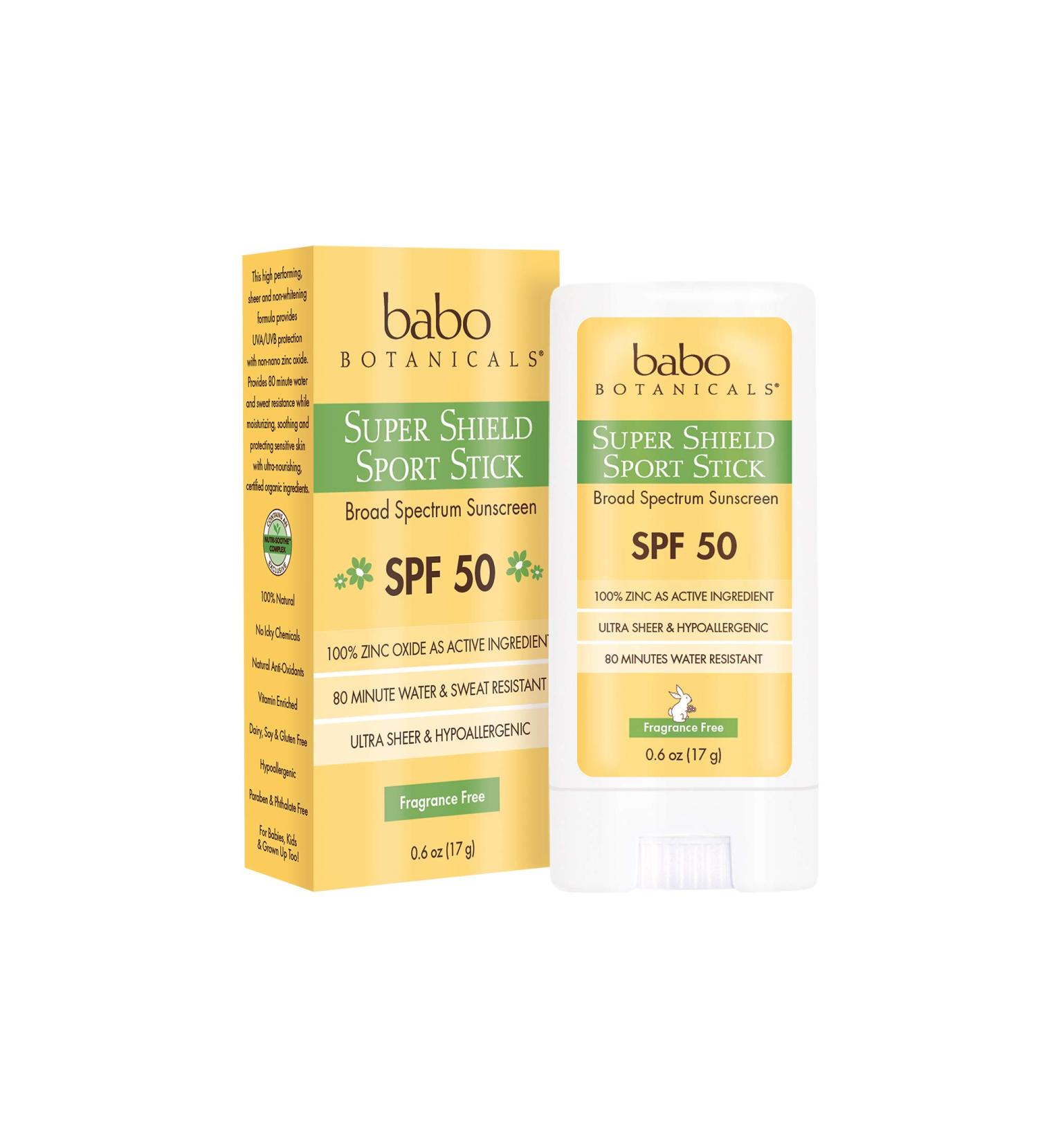 Babo Botanicals Super Shield Zinc Sport Stick SPF 50 - Organic, Fragrance-Free Sunscreen for Baby & Sensitive Skin (0.6 oz) - Buy Online on SooperMarket.com