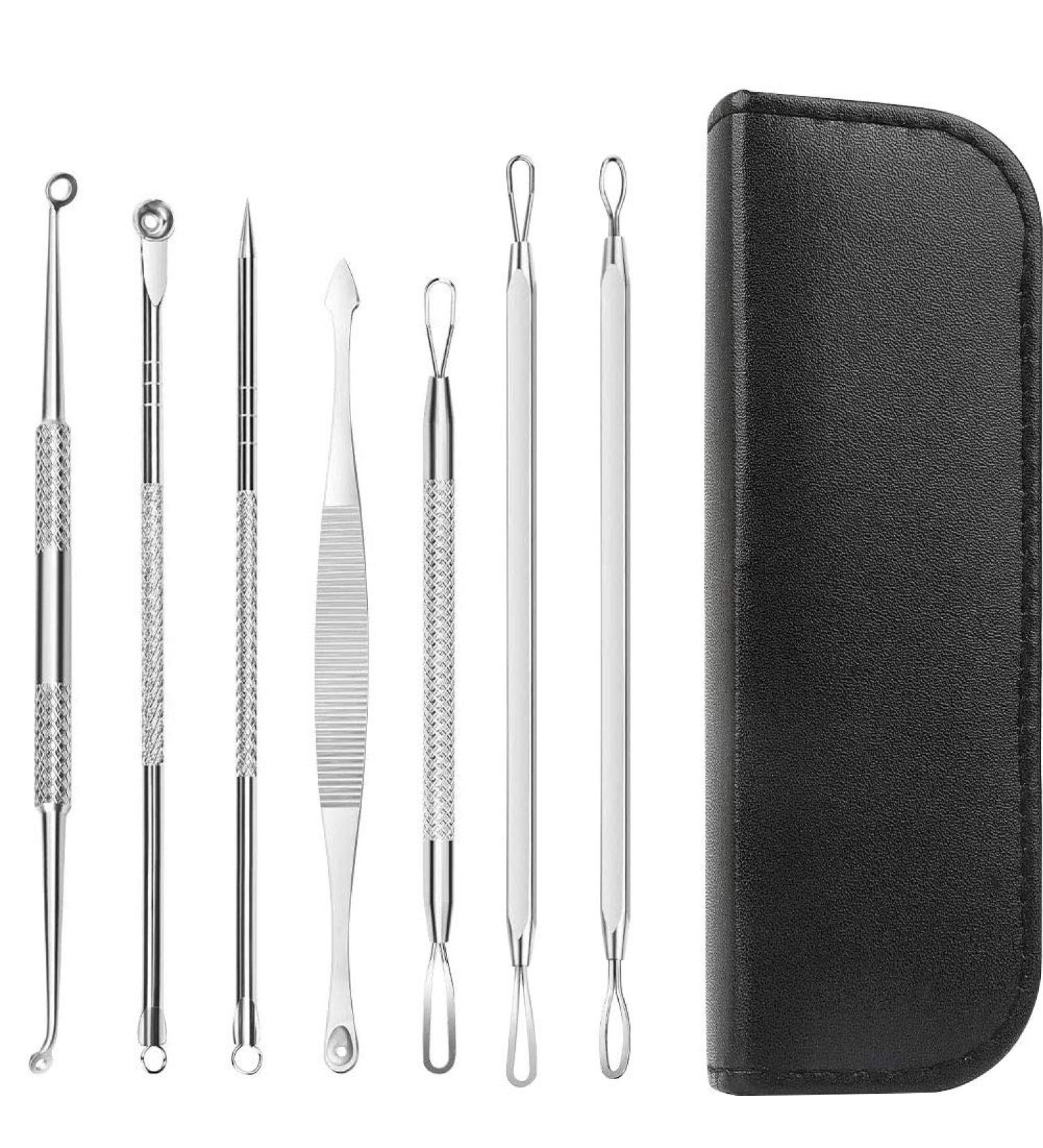 7PC Blackhead Remover Set - Premium Comedone Squeezer Tools for Acne Treatment with Stylish Leather Pouch - Buy Online on SooperMarket.com