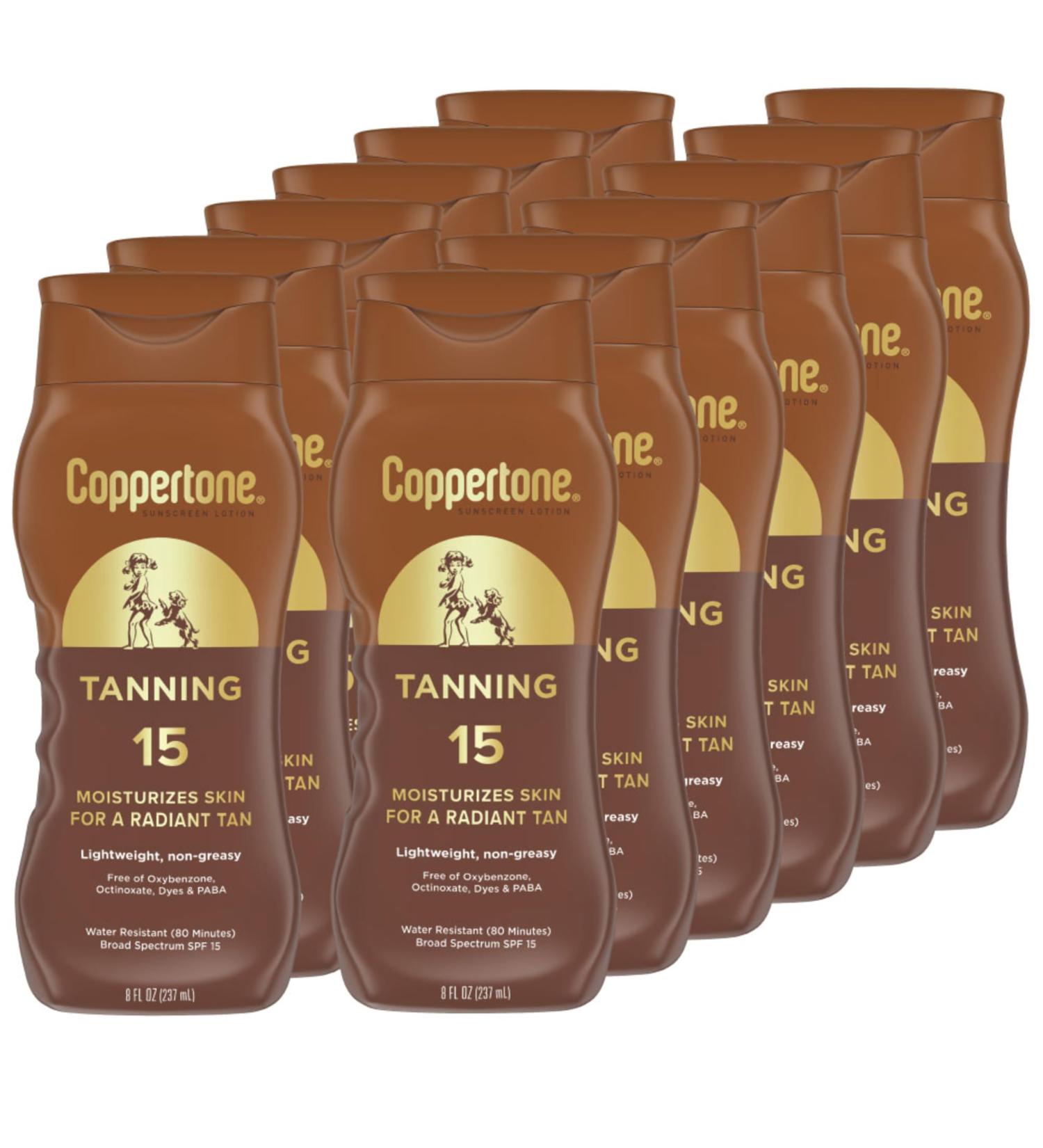 Buy Coppertone Tanning Sunscreen Lotion SPF 15 - Water Resistant Broad Spectrum SPF 15 8 Fl Oz (Pack of 12) - International Shipping Available - Buy Online on SooperMarket.com
