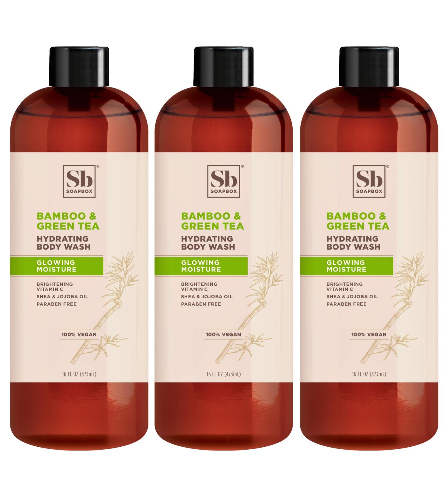 Soapbox Body Wash - Bamboo & Green Tea | Moisturizing Cleanser w Aloe Vera & Shea Butter | Vegan, Cruelty-Free, Paraben & Gluten-Free | 16oz (Pack of 3) - Buy Online on SooperMarket.com