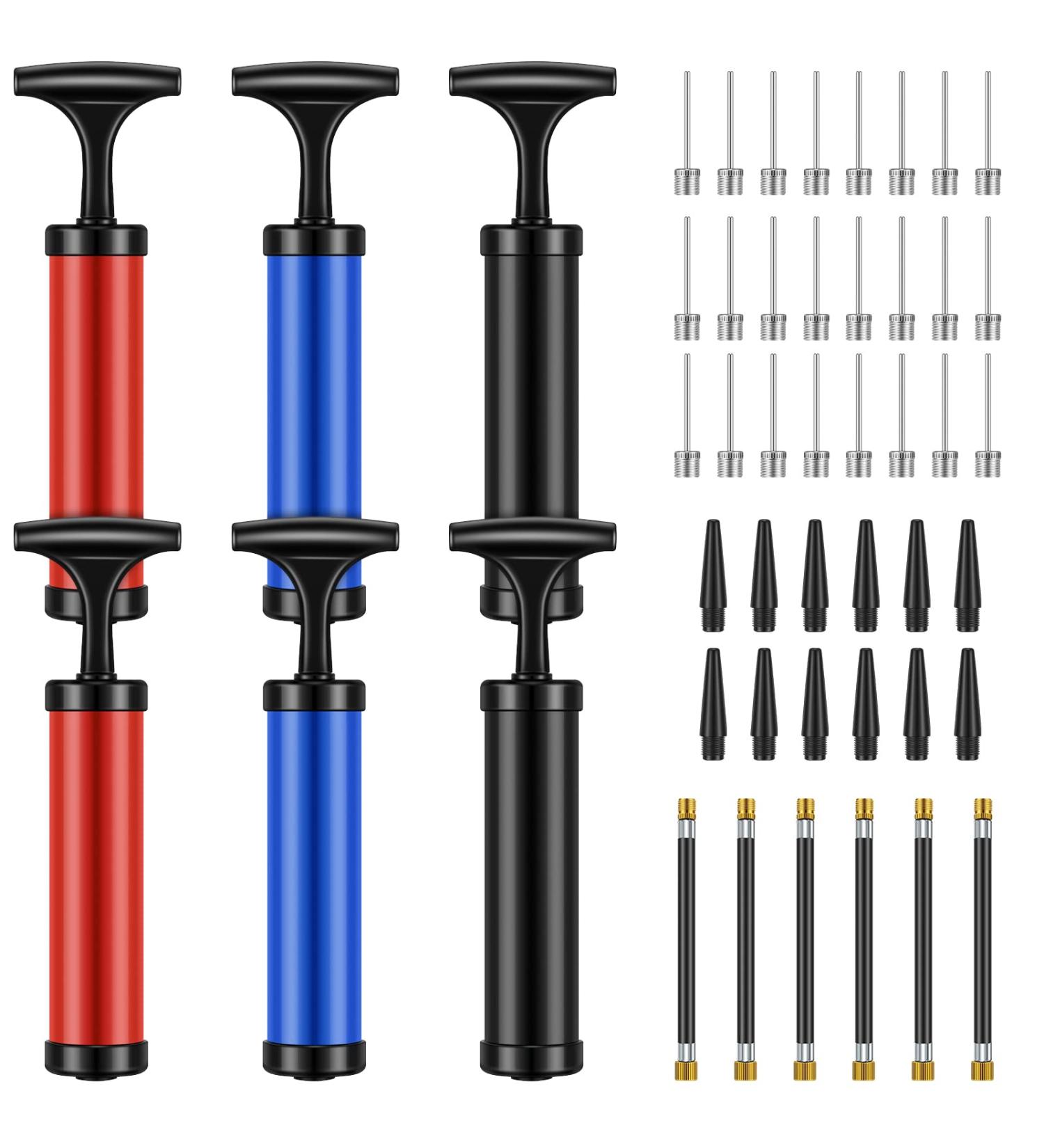 Portable Hand Air Pump Kit for Sports Balls - Yoga, Fitness, Soccer, Volleyball, Basketball - Includes Needle, Nozzle, Extension Hose (6 Sets) - Buy Online on SooperMarket.com