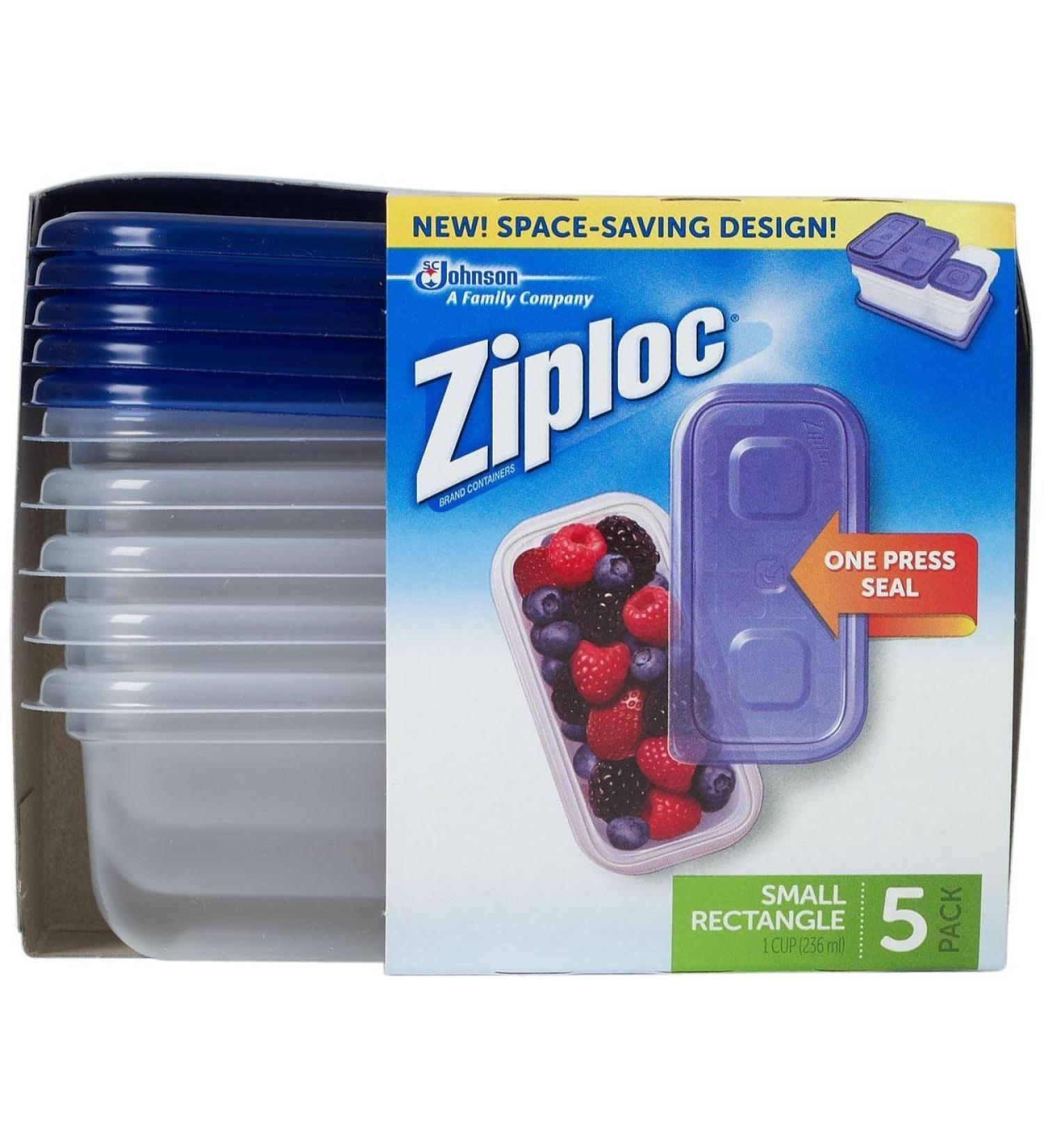 Ziploc One Press Seal Small Rectangle Container - 5 ct
