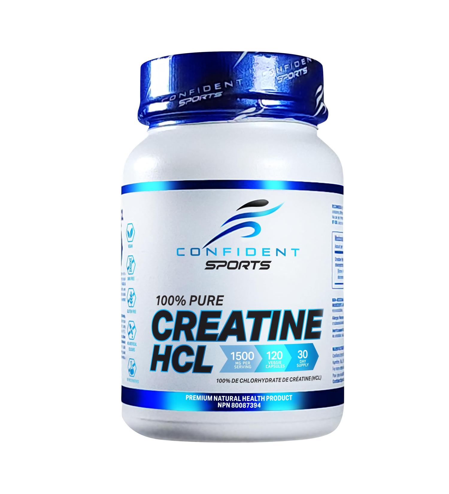 CONFIDENT SPORTS Creatine Supplement Capsules - 100% Pure Creatine HCL - Boosts Power Strength Muscle Mass Muscle Recovery Supplement - Pharmaceutical Grade Creatine Pills - 120 Count - 60 Servings 1 count (Pack of 1) - Buy Online on SooperMarket.com