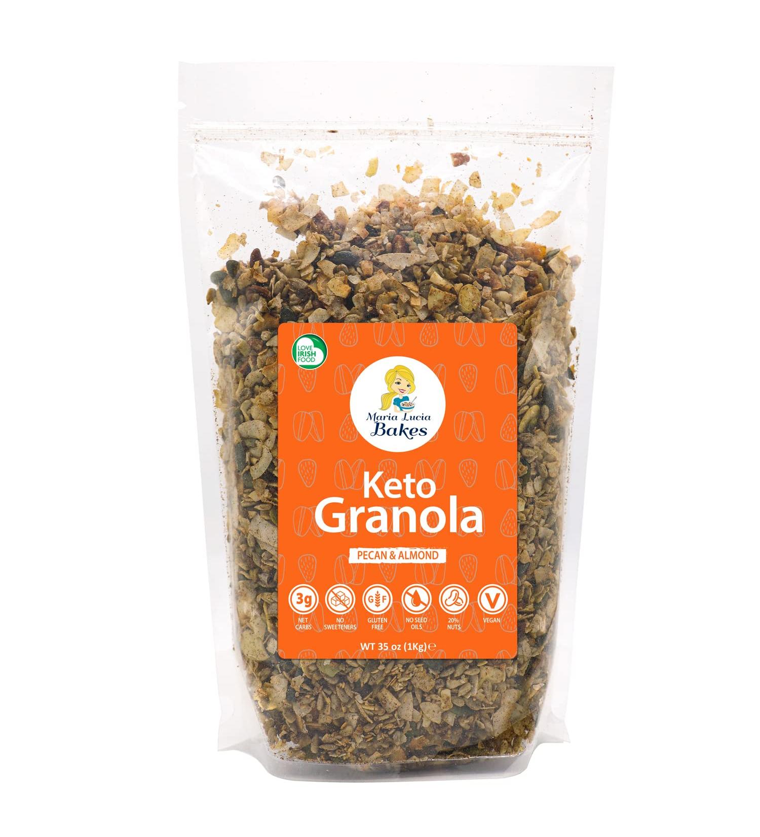 Large 35oz Pecan & Almond Keto Granola Bulk Bag - Gluten-Free, Unsweetened, High Fiber Breakfast Cereal - LCHF Friendly - Buy Online on SooperMarket.com