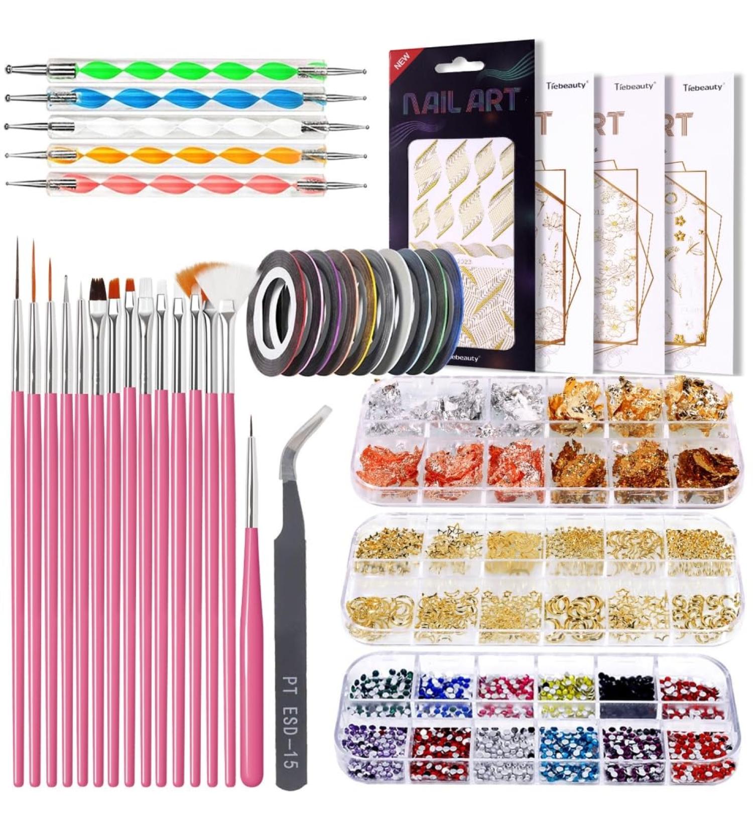 3D Nail Art Decorations Kit Nail Dotting Pen Color-Nail Rhinestones Nail Glitter Pink - Buy Online on SooperMarket.com