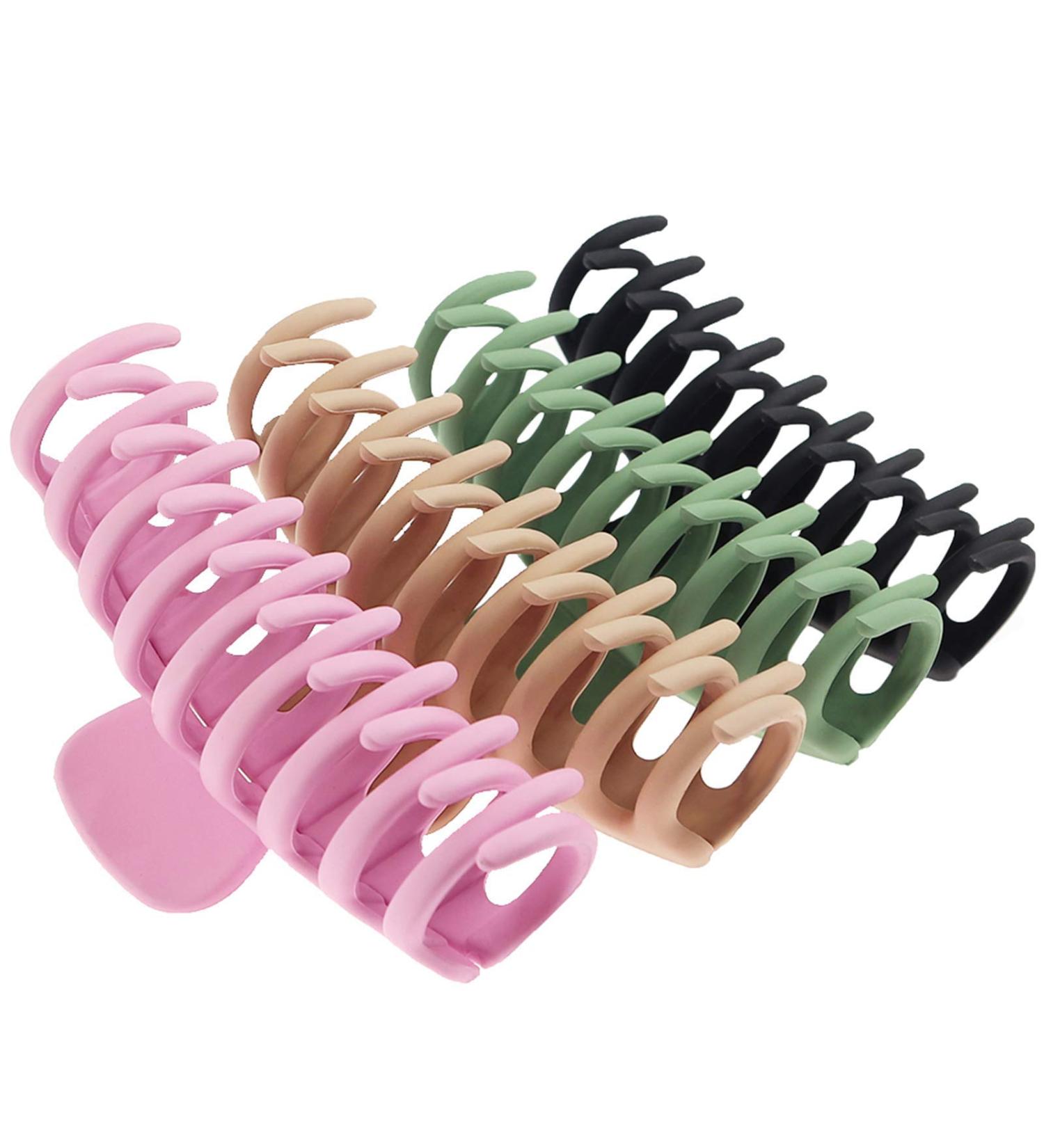 Tocess Large Hair Claw Clips for Women - Strong Hold 4.33 Inch Matte Clips (4 Pcs) - Ideal for Thin, Thick, Curly Hair - Black, Khaki, Pink, Green - Buy Online on SooperMarket.com