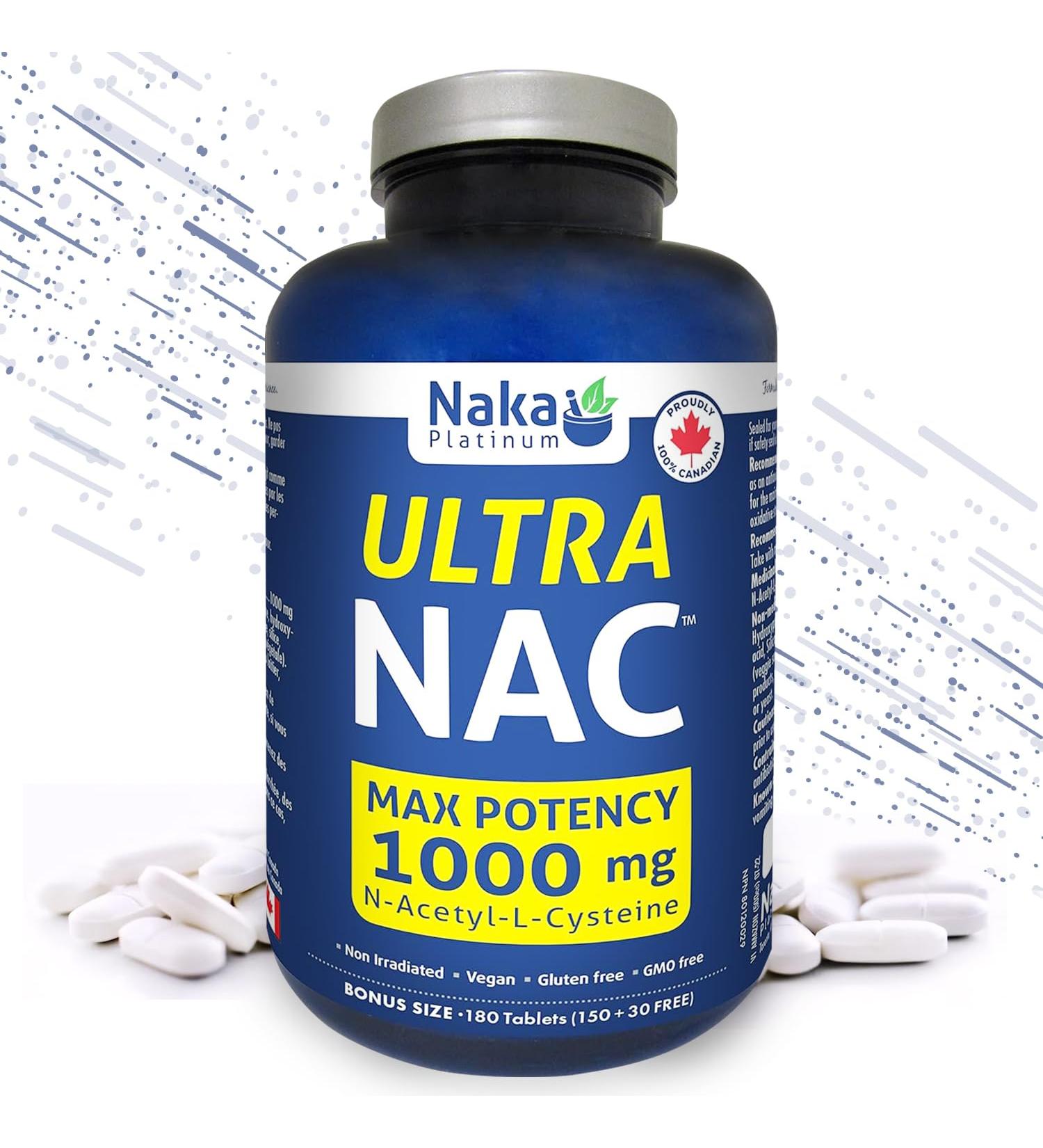 Naka Platinum Ultra NAC (N-Acetyl-L-cysteine) Max Potency 1000 mg per tablet - BONUS SIZE 180 tablets (150+30 FREE) - Buy Online on SooperMarket.com